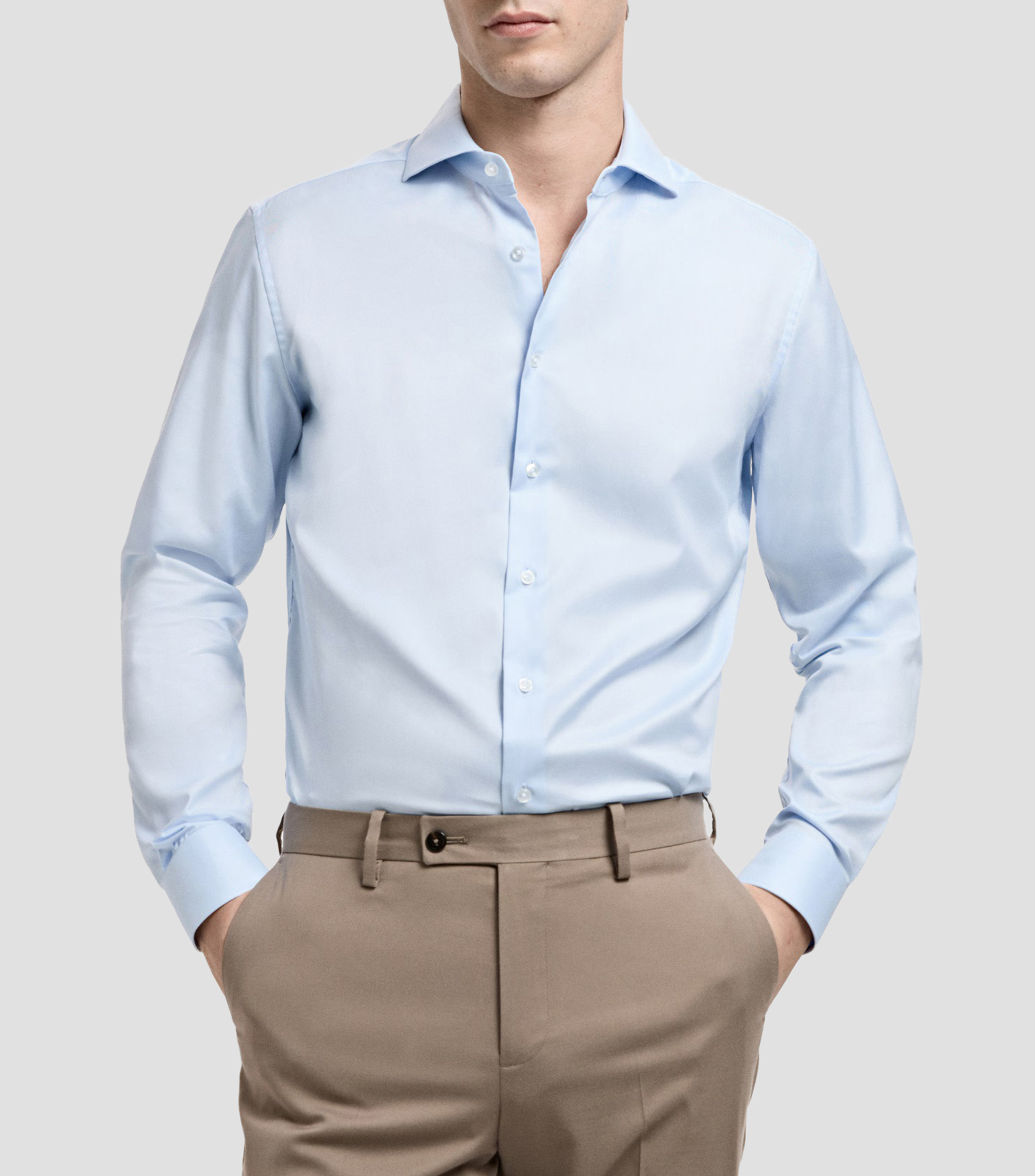 Camisa de vestir lisa de manga larga Hombre