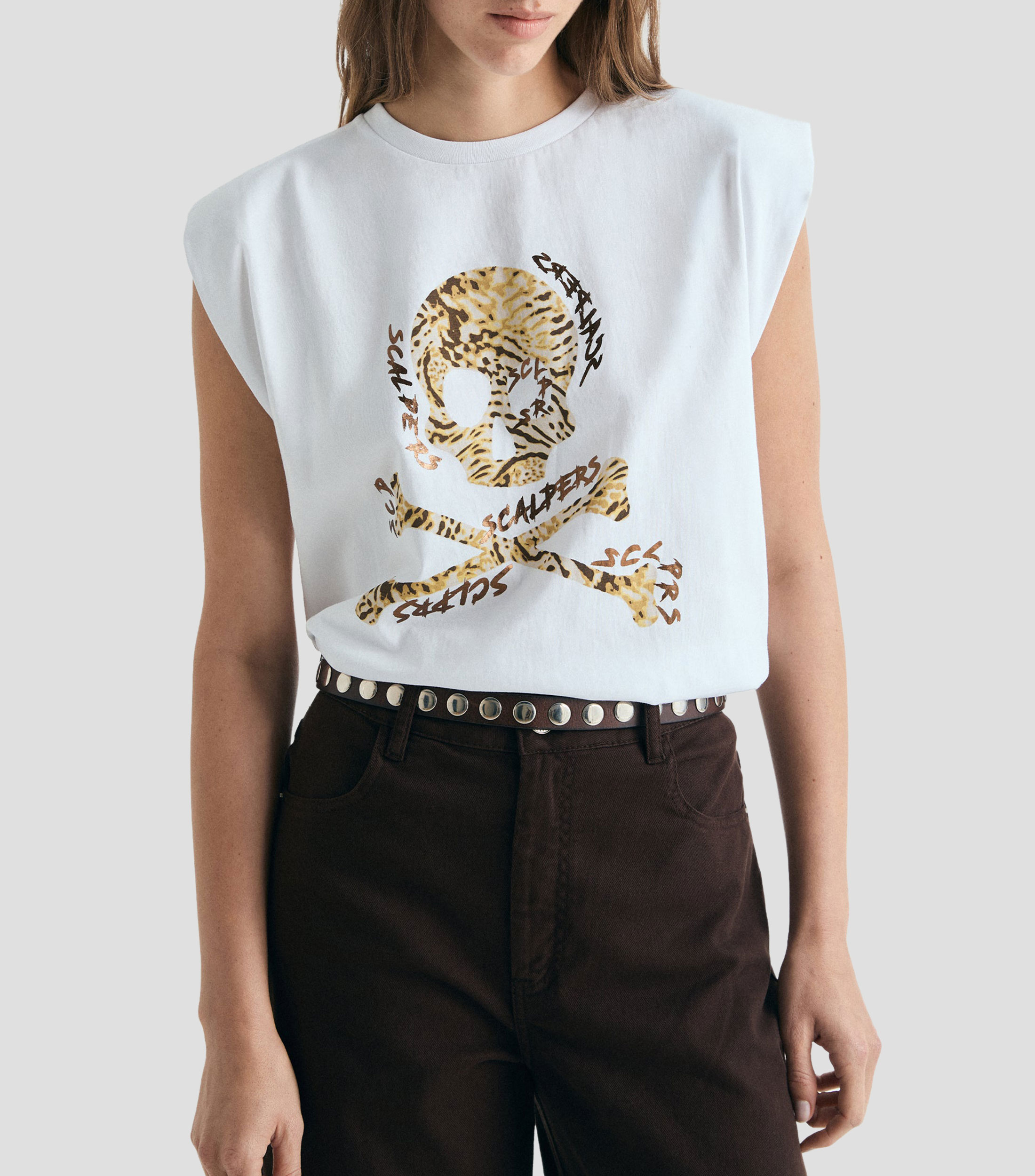 Top cuello redondo sin mangas estampado Mujer