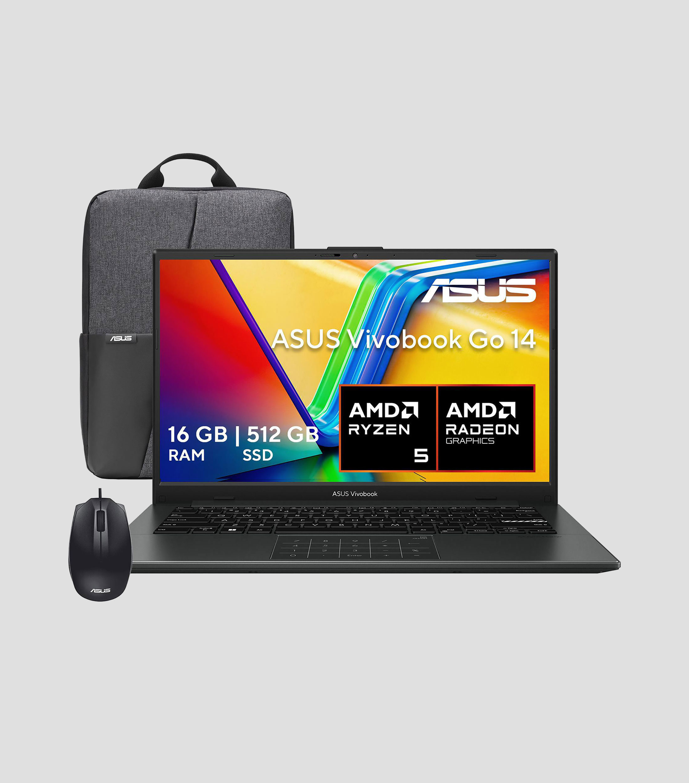 Laptop, Vivobook Go, 14", AMD Ryzen 5, RAM 16 GB, SSD 512 GB