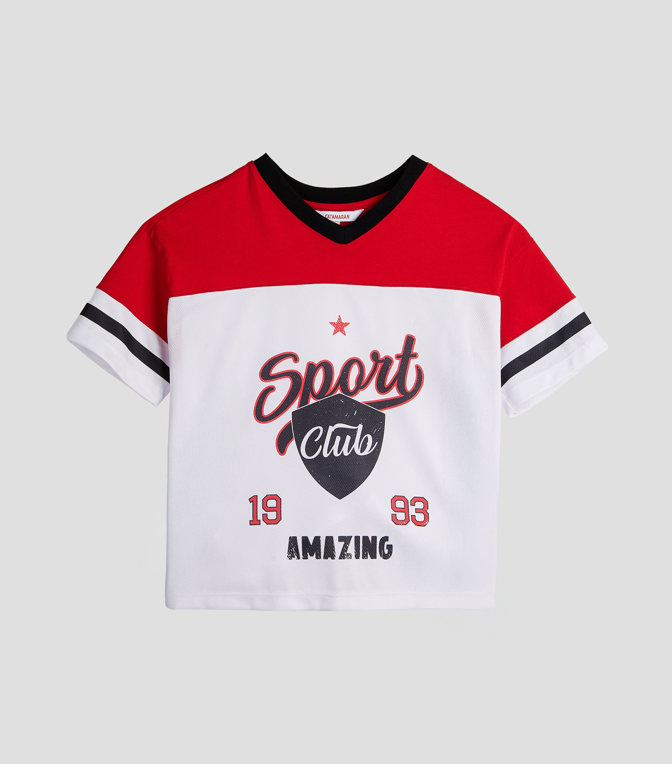 Playera cuello V manga corta estampada Niño