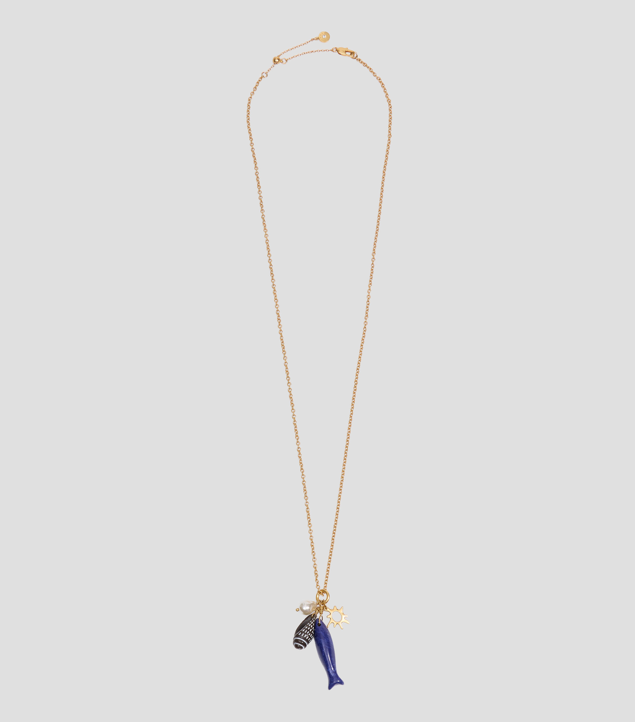 Collar pez y caracolas dorado envejecido Mujer