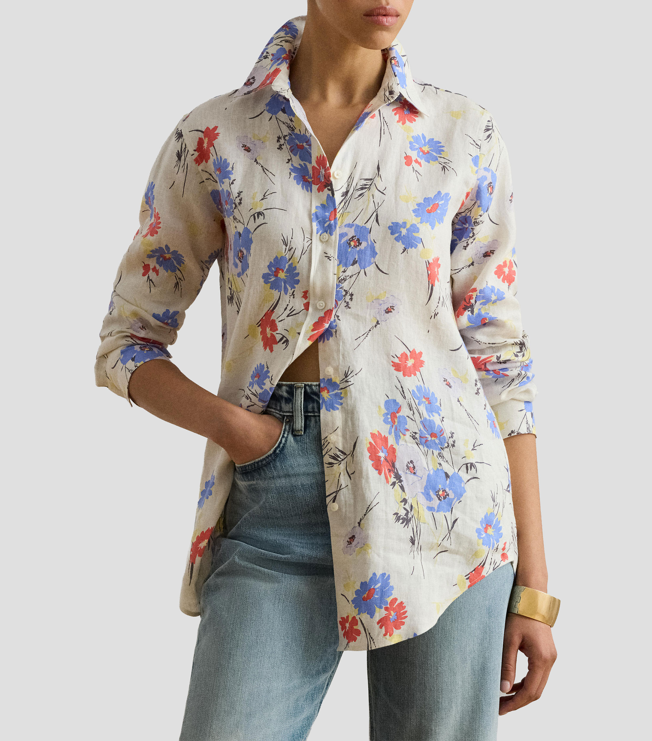 Camisa estampada manga larga Mujer