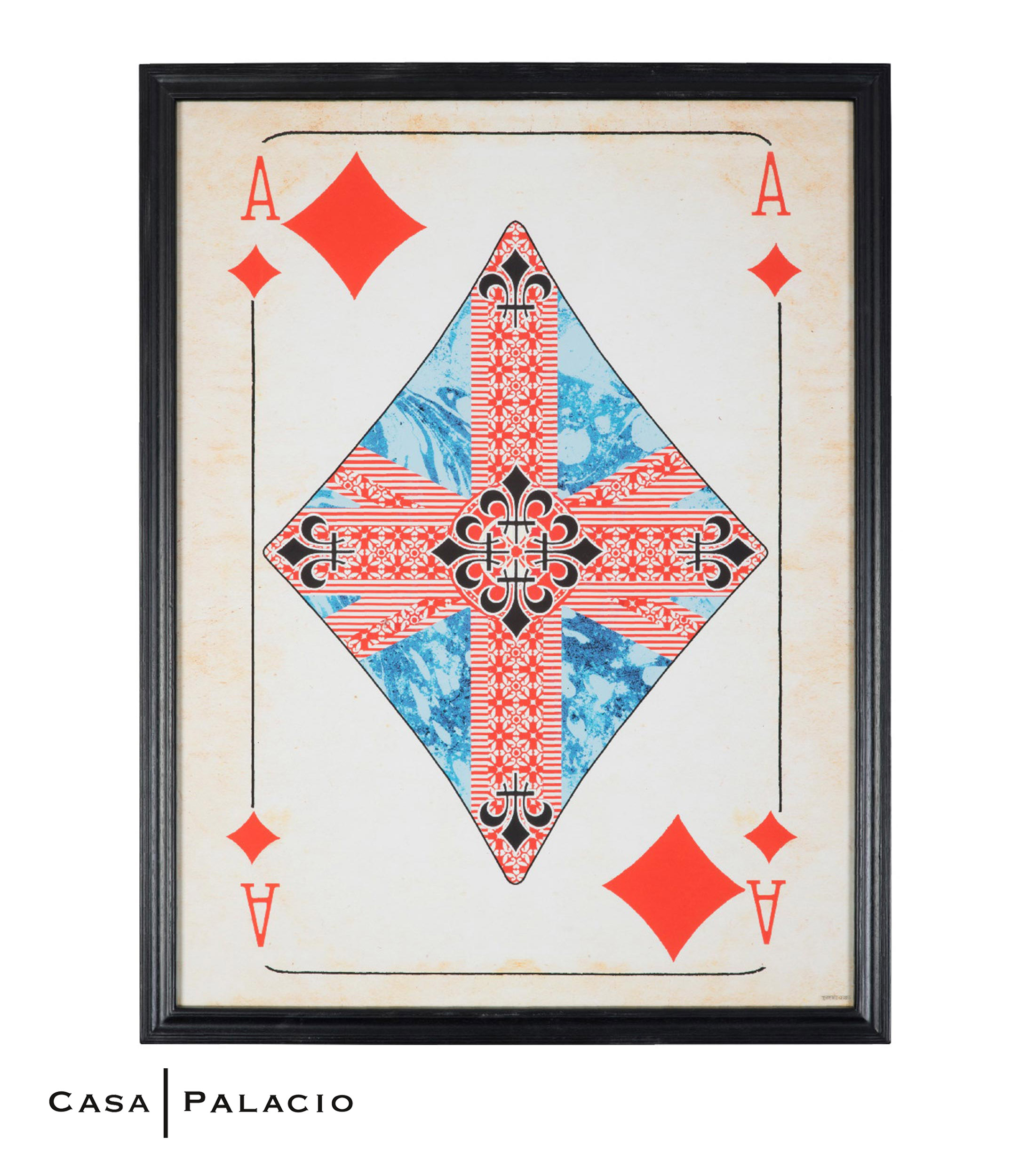 Cuadro Carta As de Diamantes en Madera y tela