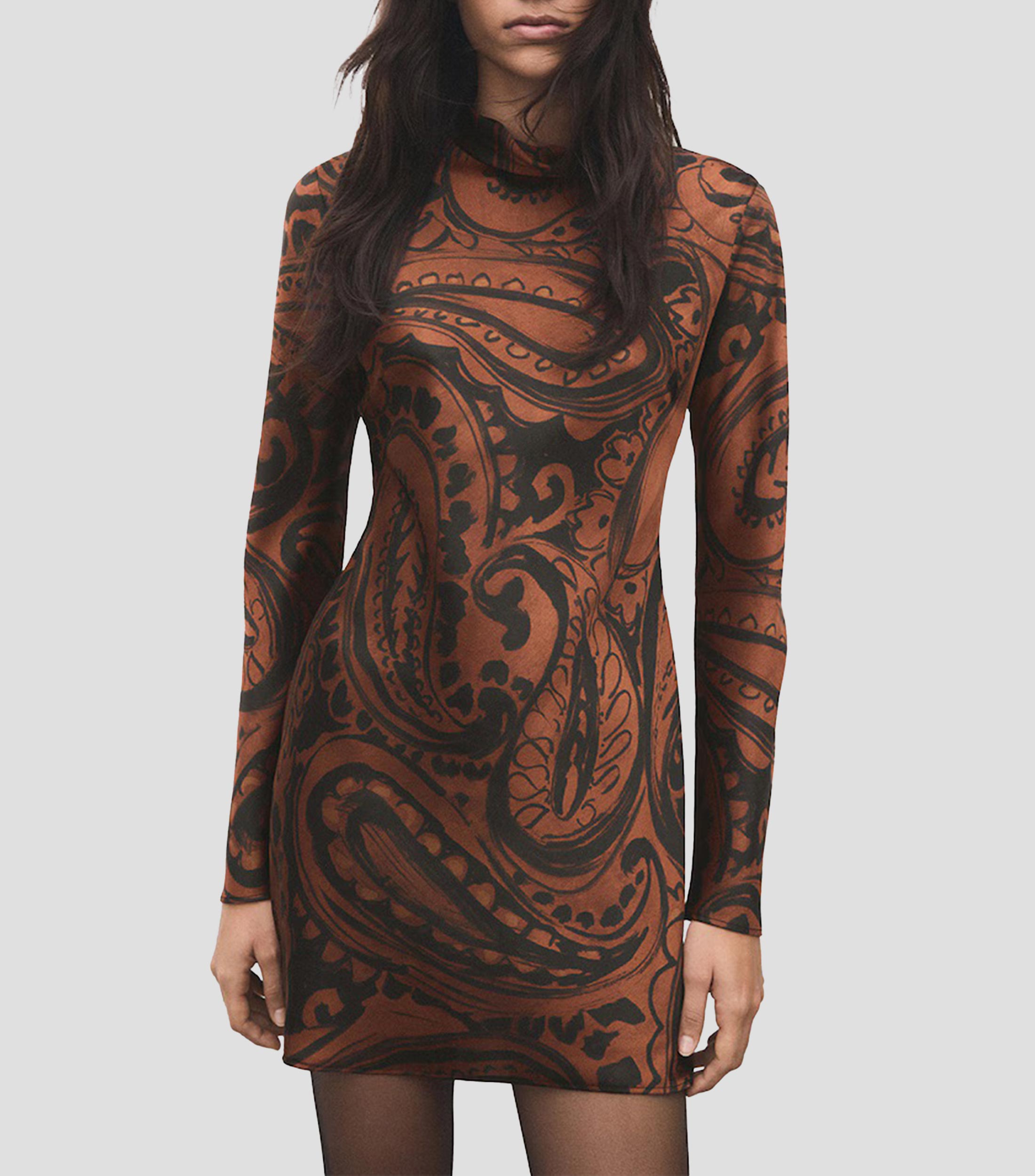 Vestido corto de manga larga estampado Mujer