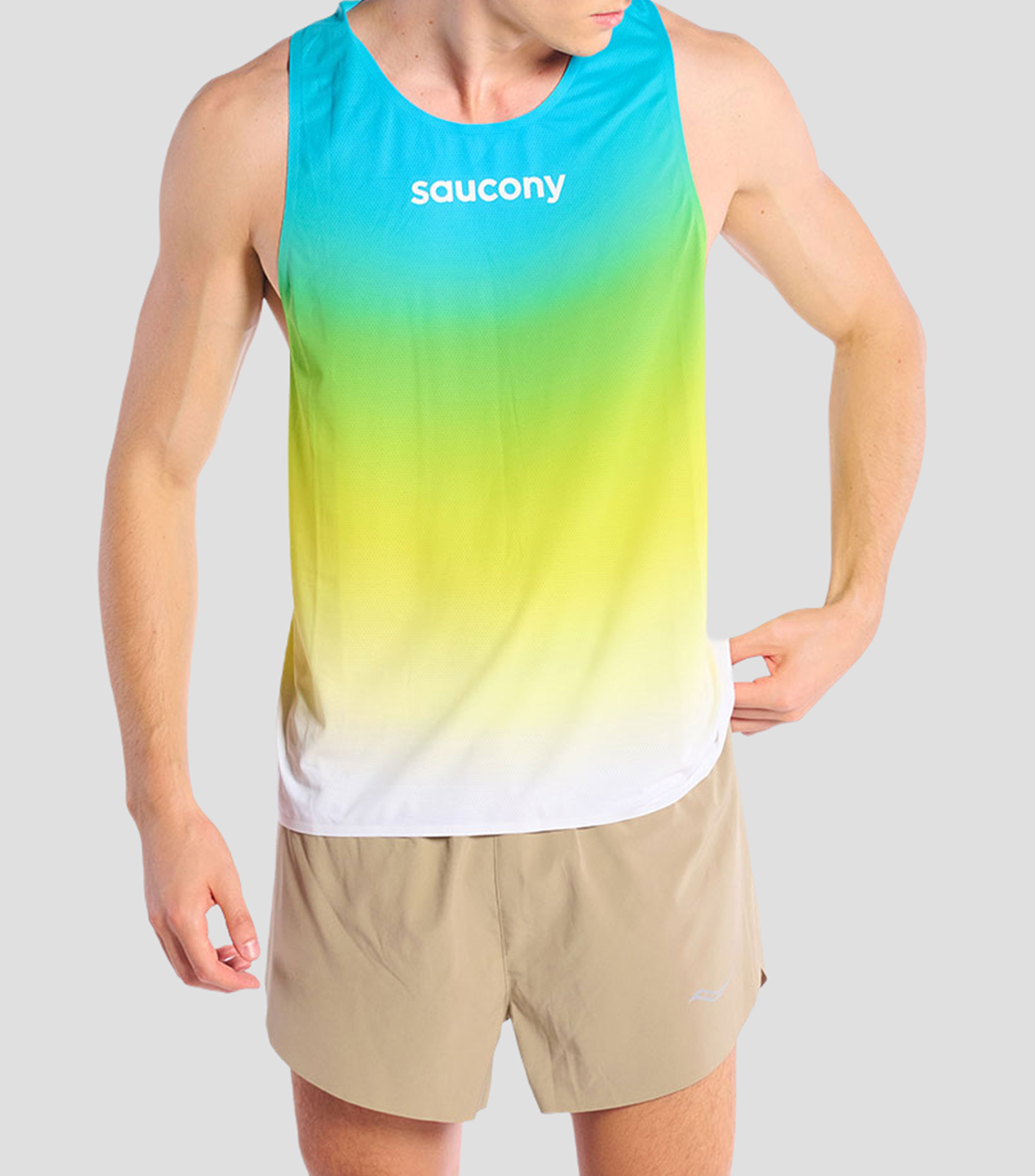 Playera para correr Endorphin cuello redondo sin mangas con microdiseño Hombre