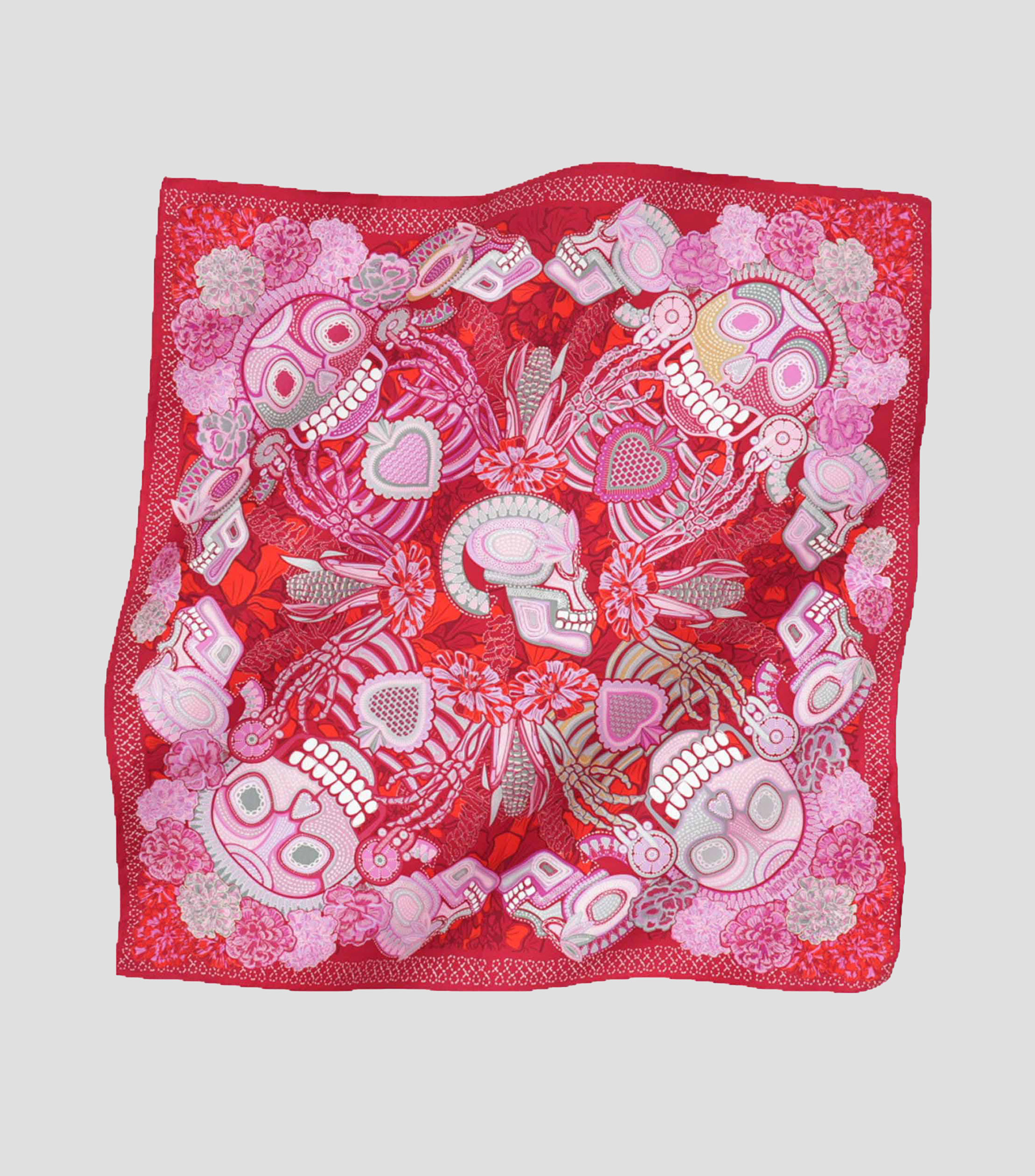 Mascada en seda roja Día de Muertos Catrina Mujer