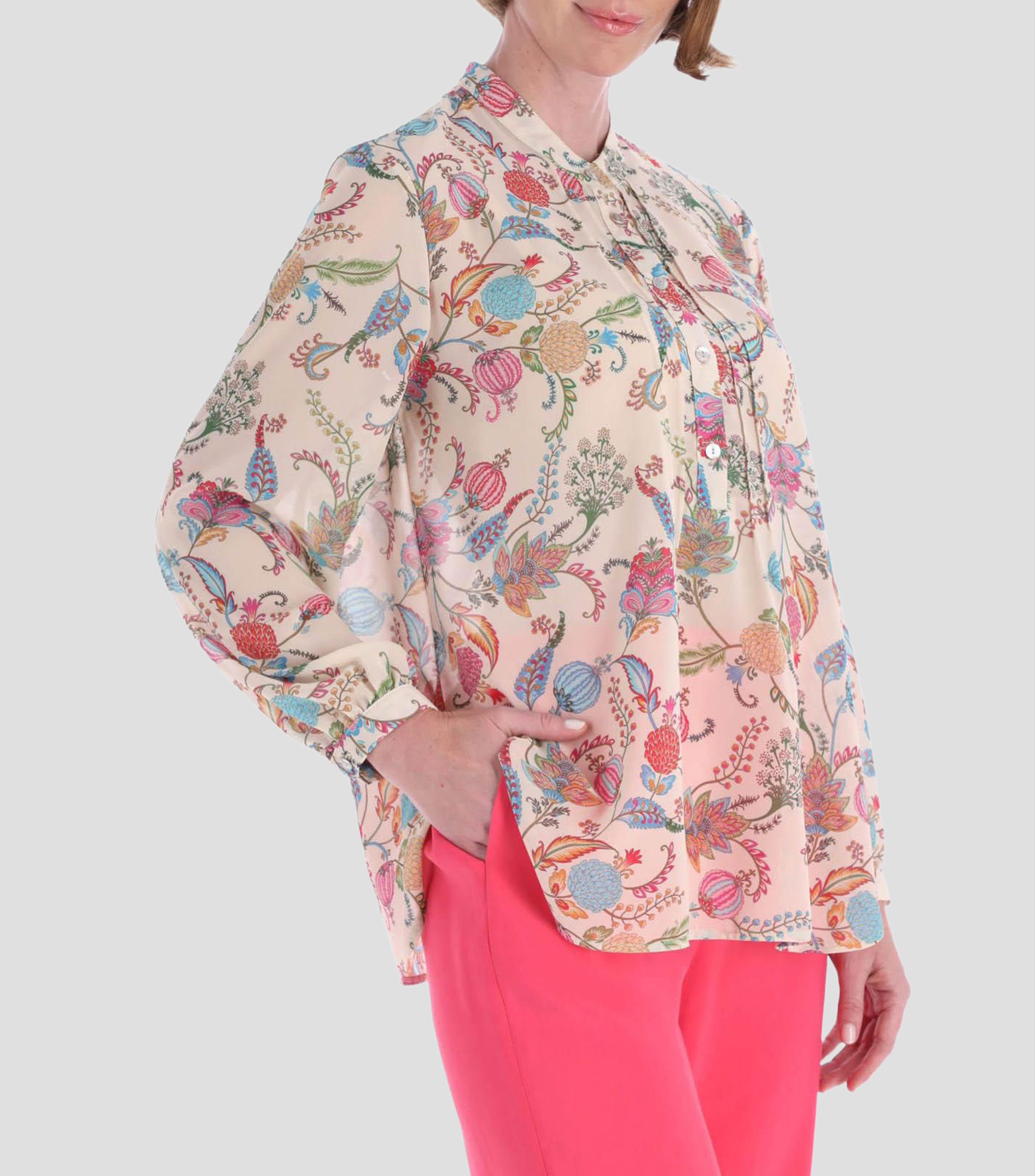 Blusa con estampado manga larga Línea Petite Mujer