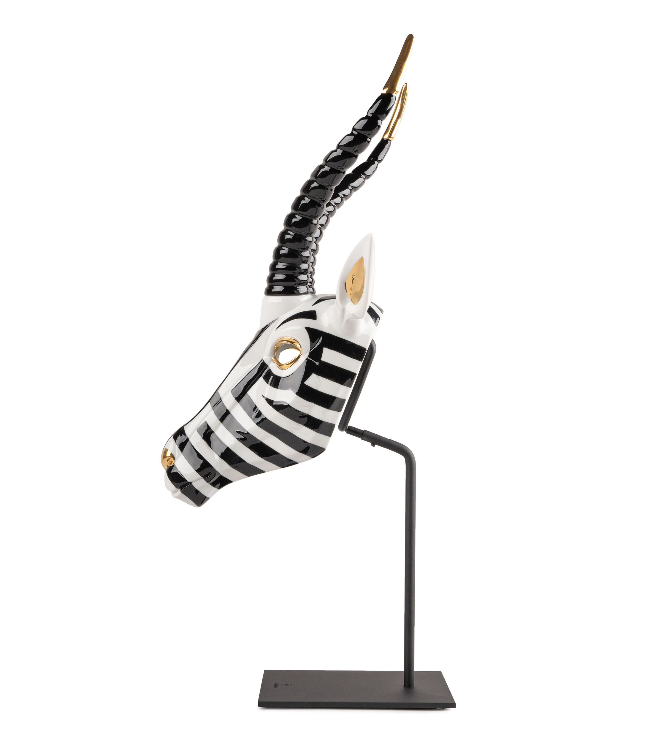 Escultura Mascara Antilope Negro Oro en porcelana