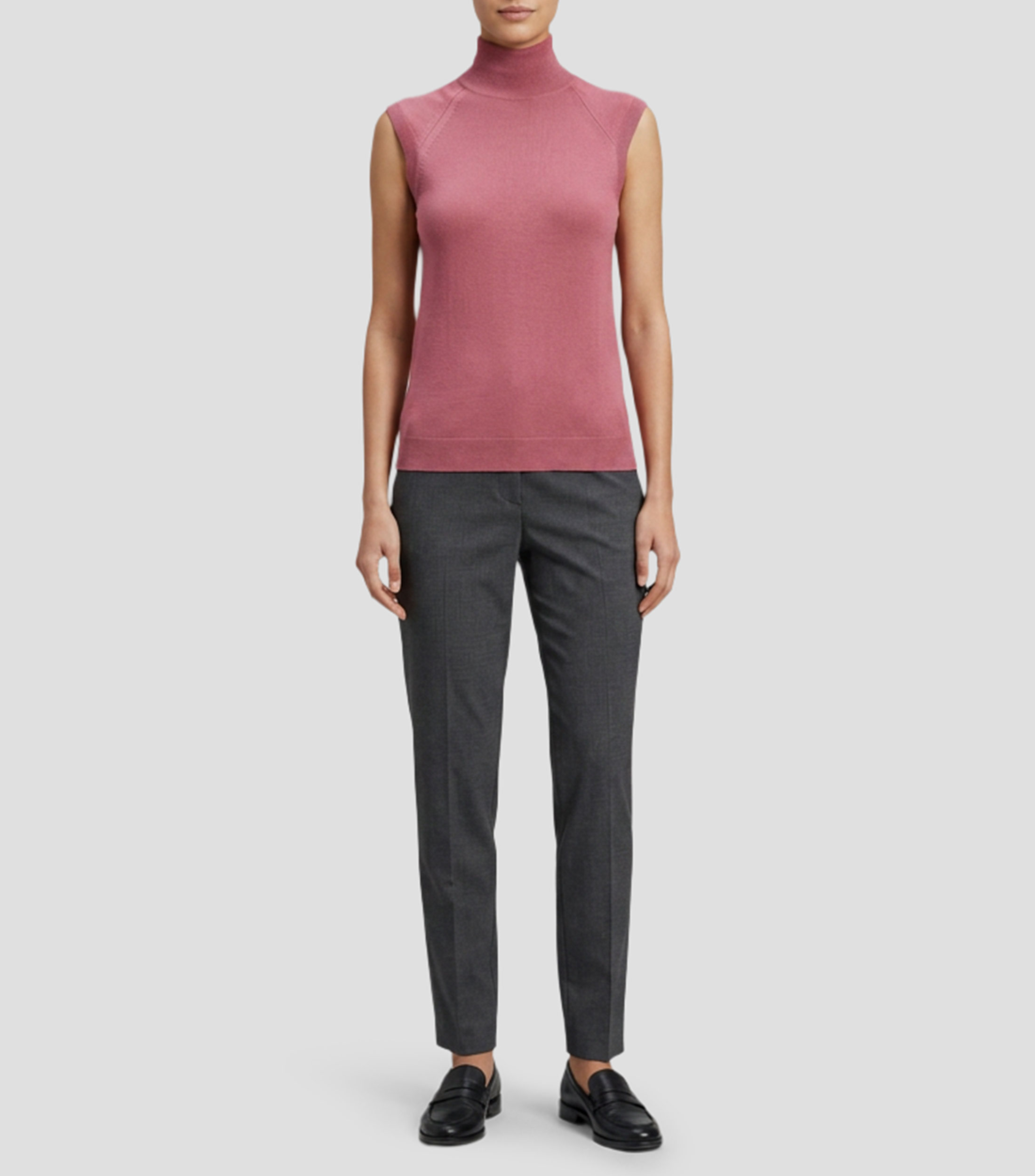 Top cuello alto sin mangas liso Mujer