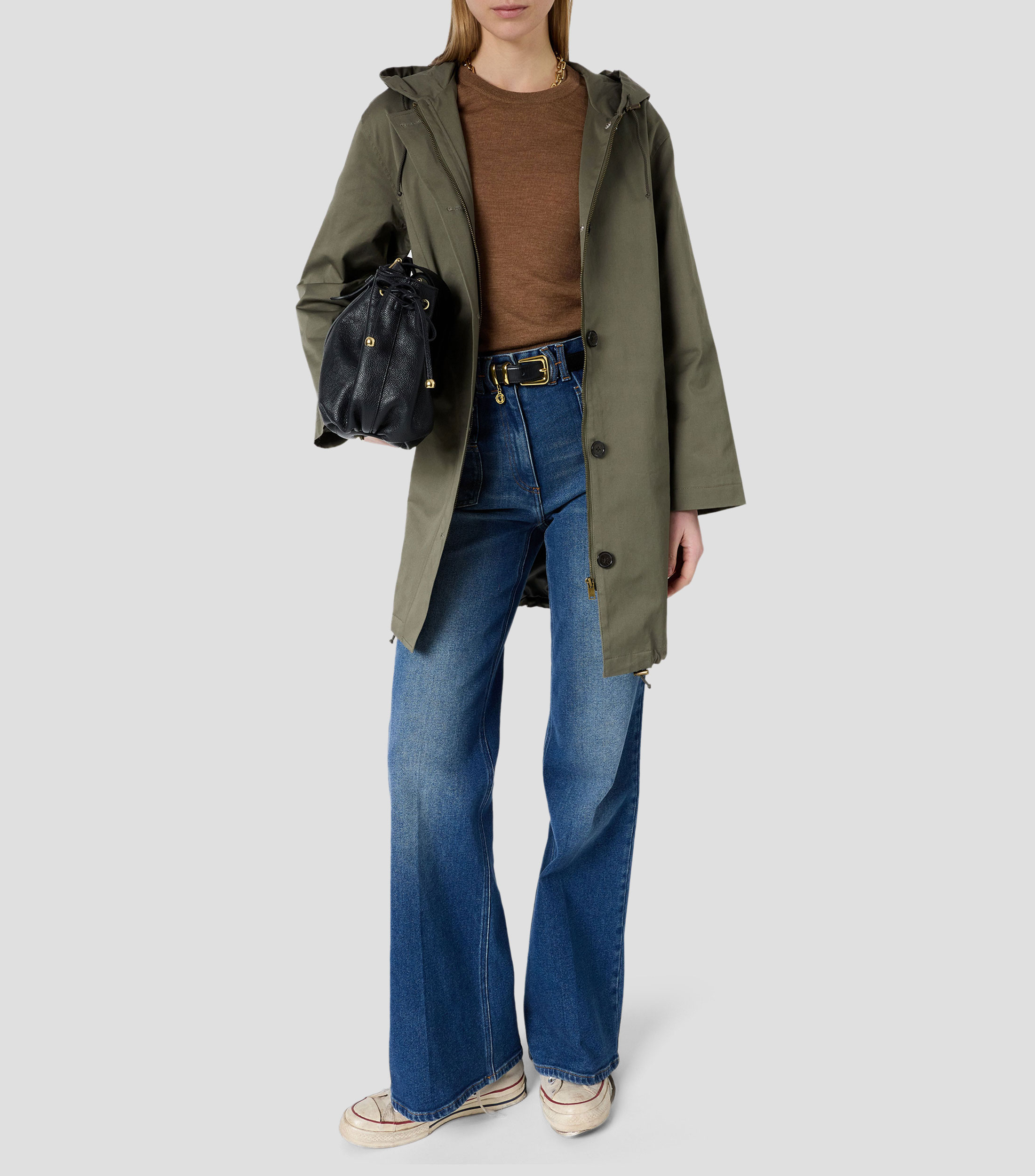 Gabardina larga con botones Mujer