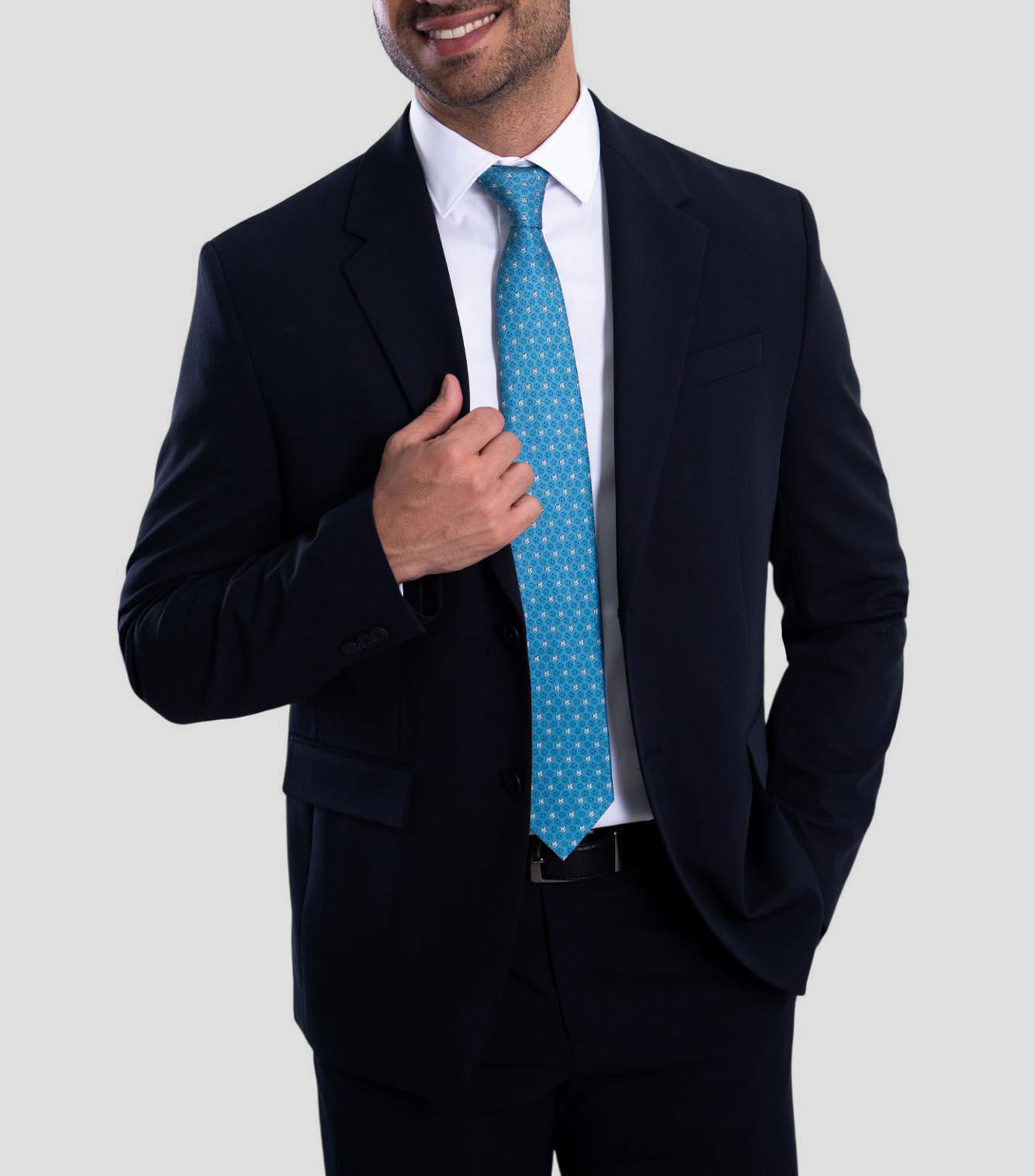Corbata ancha de seda turquesa estampada
