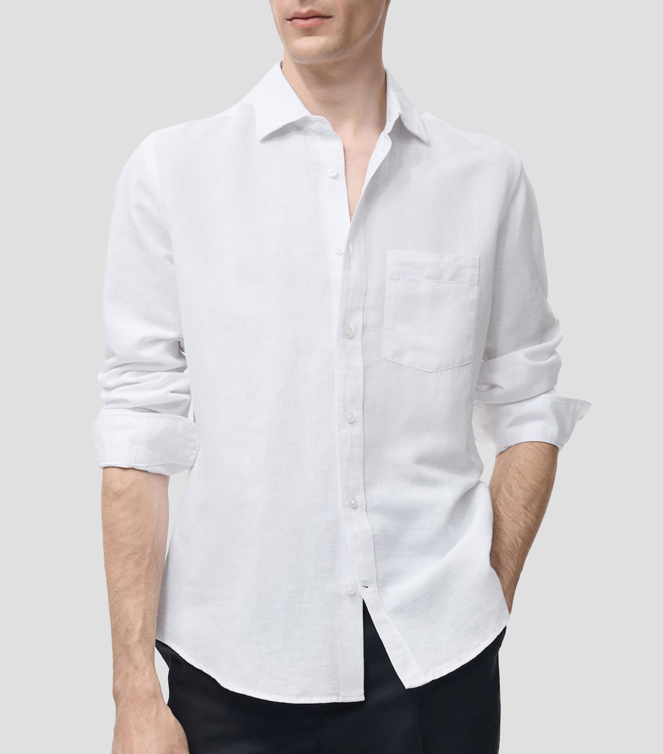 Camisa lisa manga larga Hombre