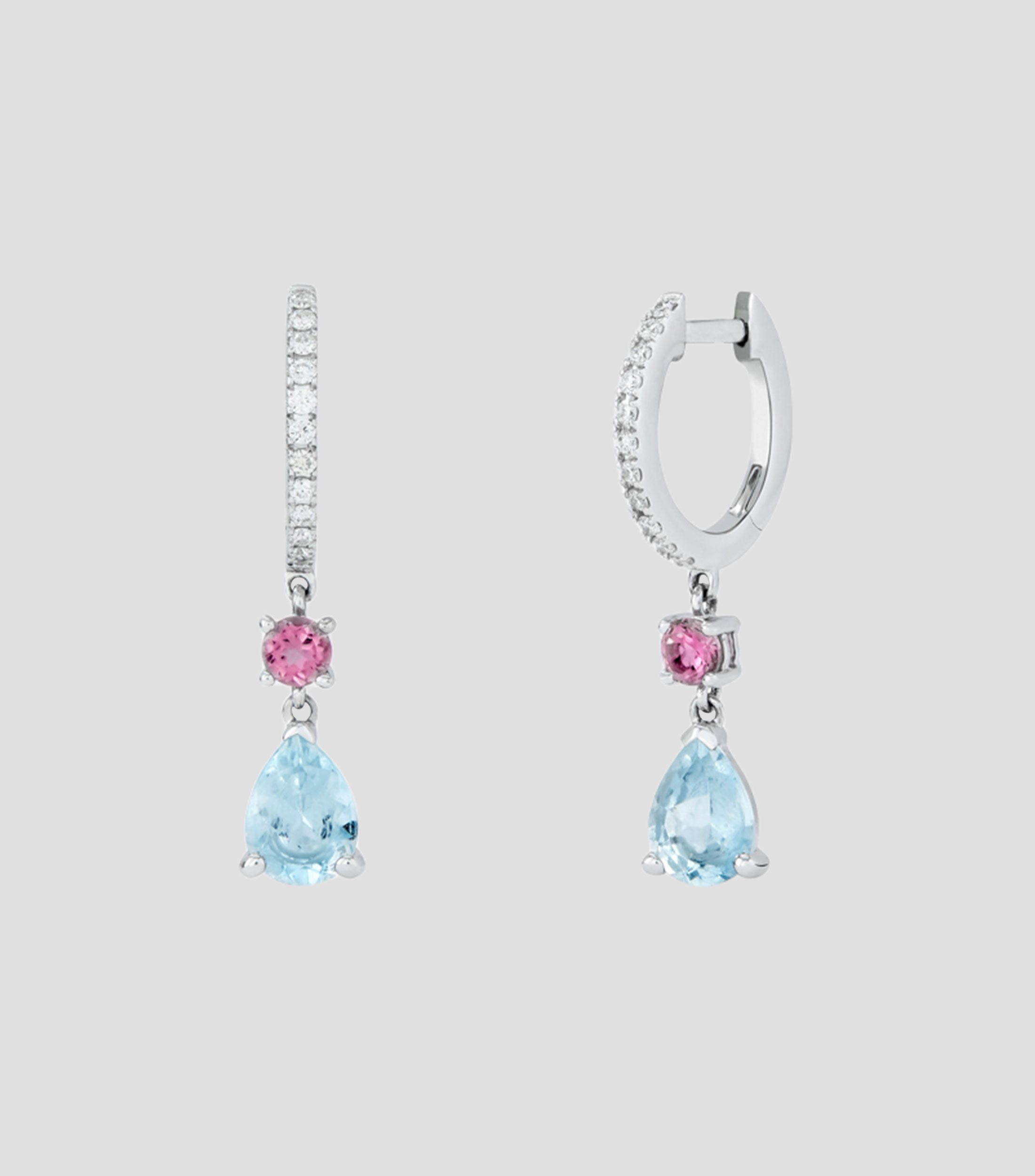 Aretes en oro blanco de 18 kilates con aguamarina y turmalina Veris Gerais Mujer