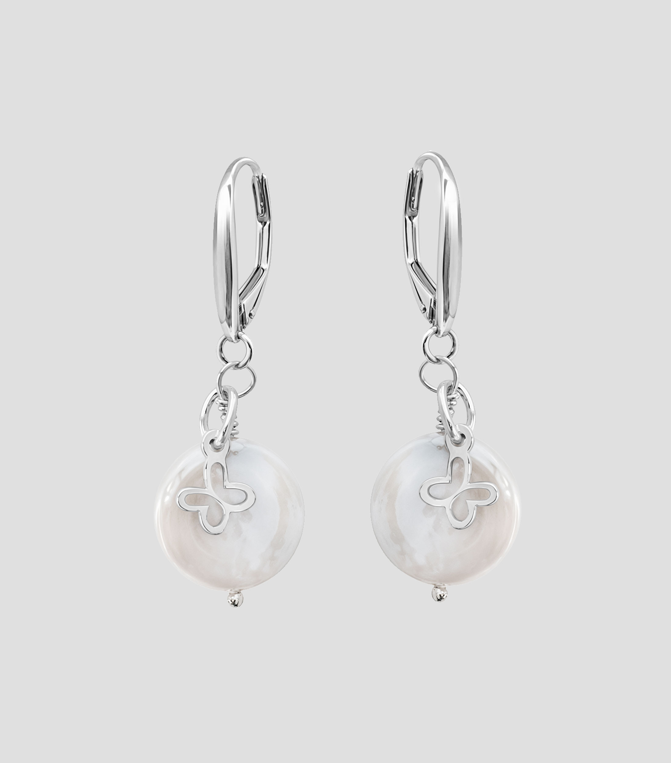Aretes en Plata .925 con mariposa mini y perla coin Mujer