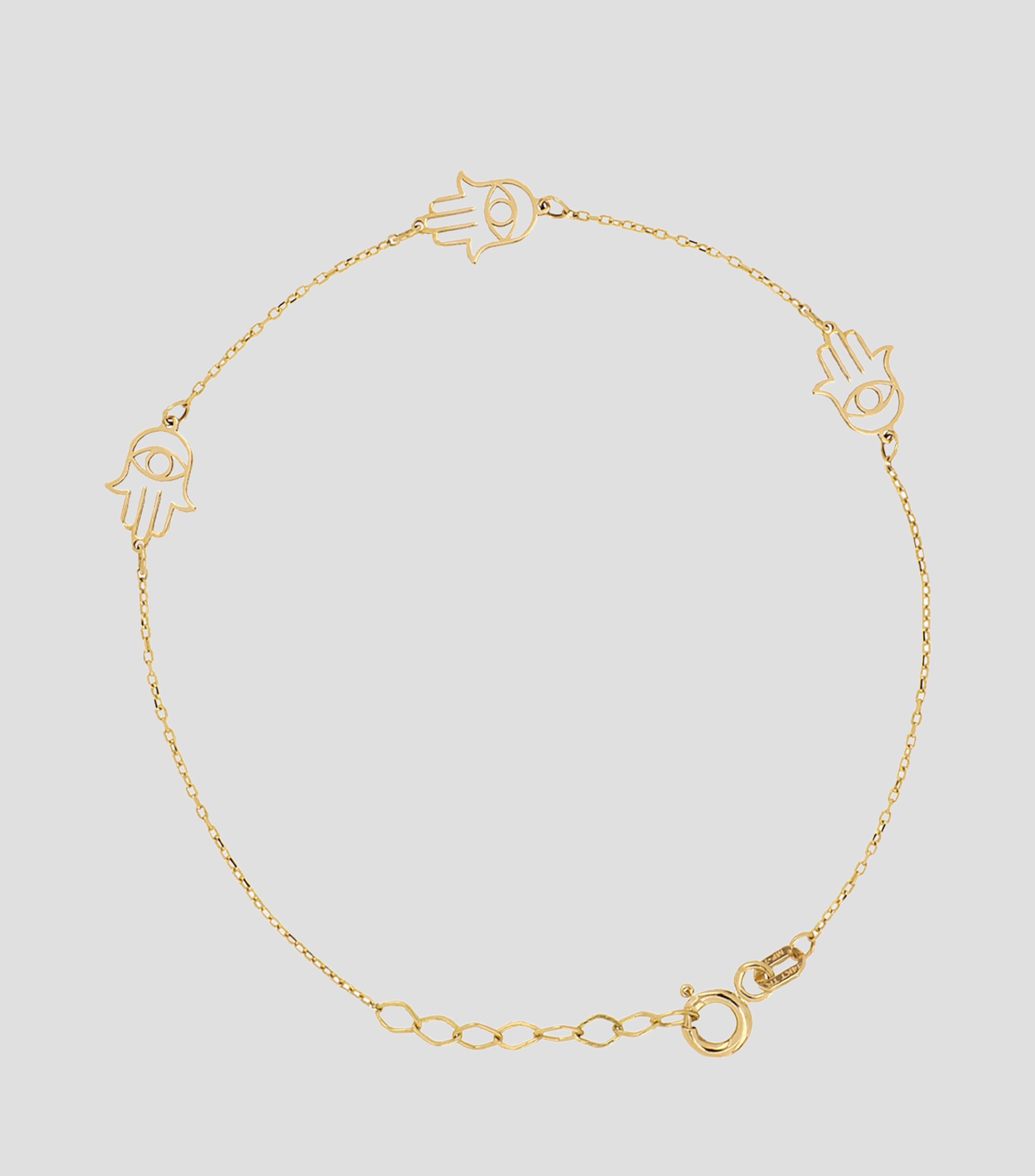 Pulsera en Oro amarillo de 14 Kilates Mano de Hamsa Mujer