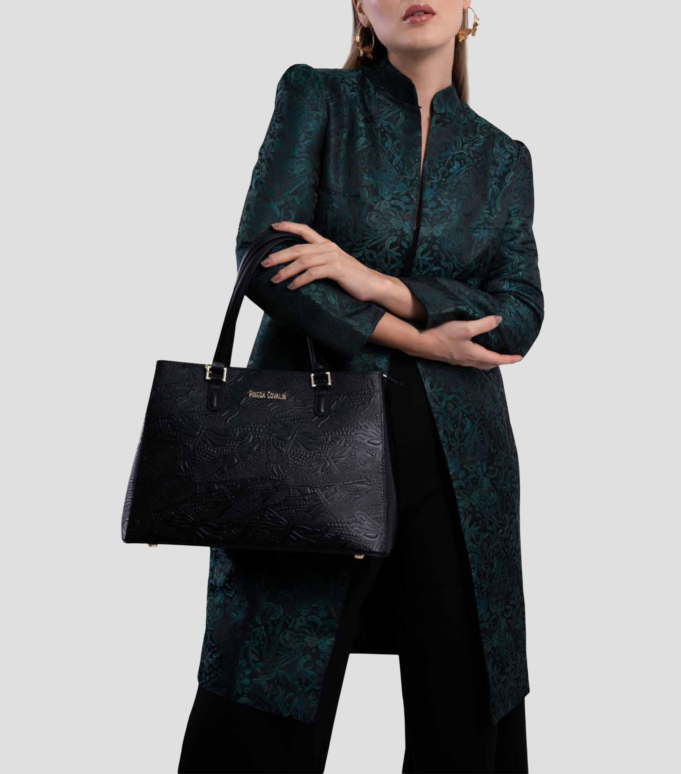 Bolsa satchel lisa con grabado Mujer