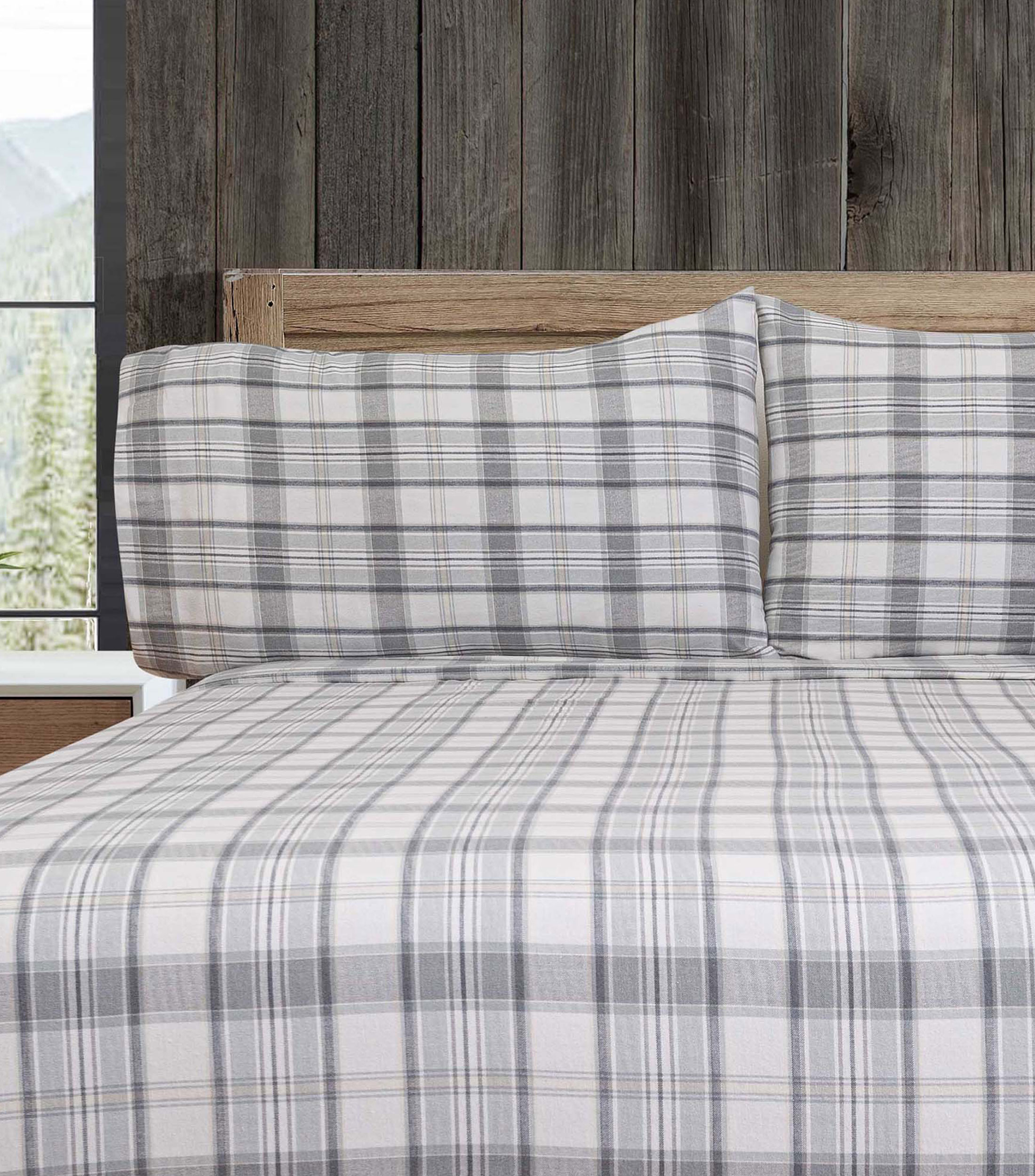 Juego de sábanas matrimonial de algodón Chinook Plaid gris