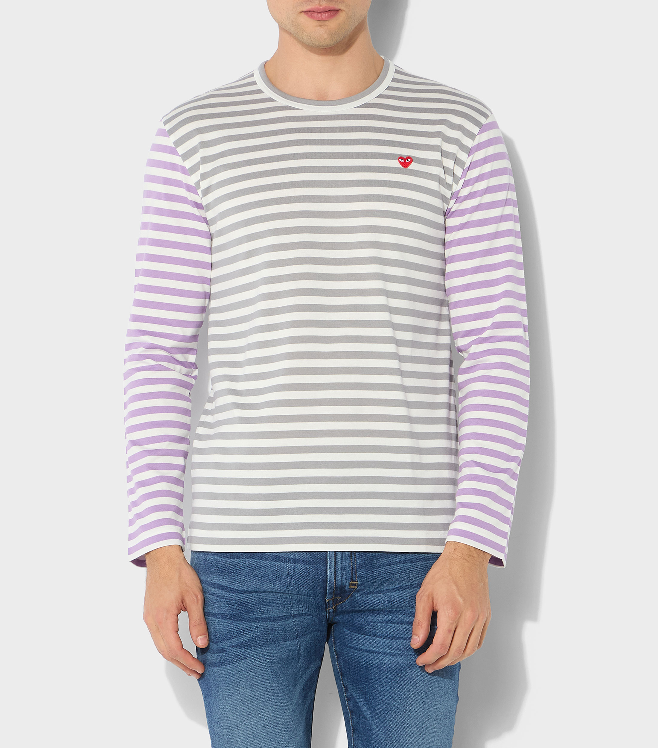 Playera cuello redondo manga larga rayas Hombre