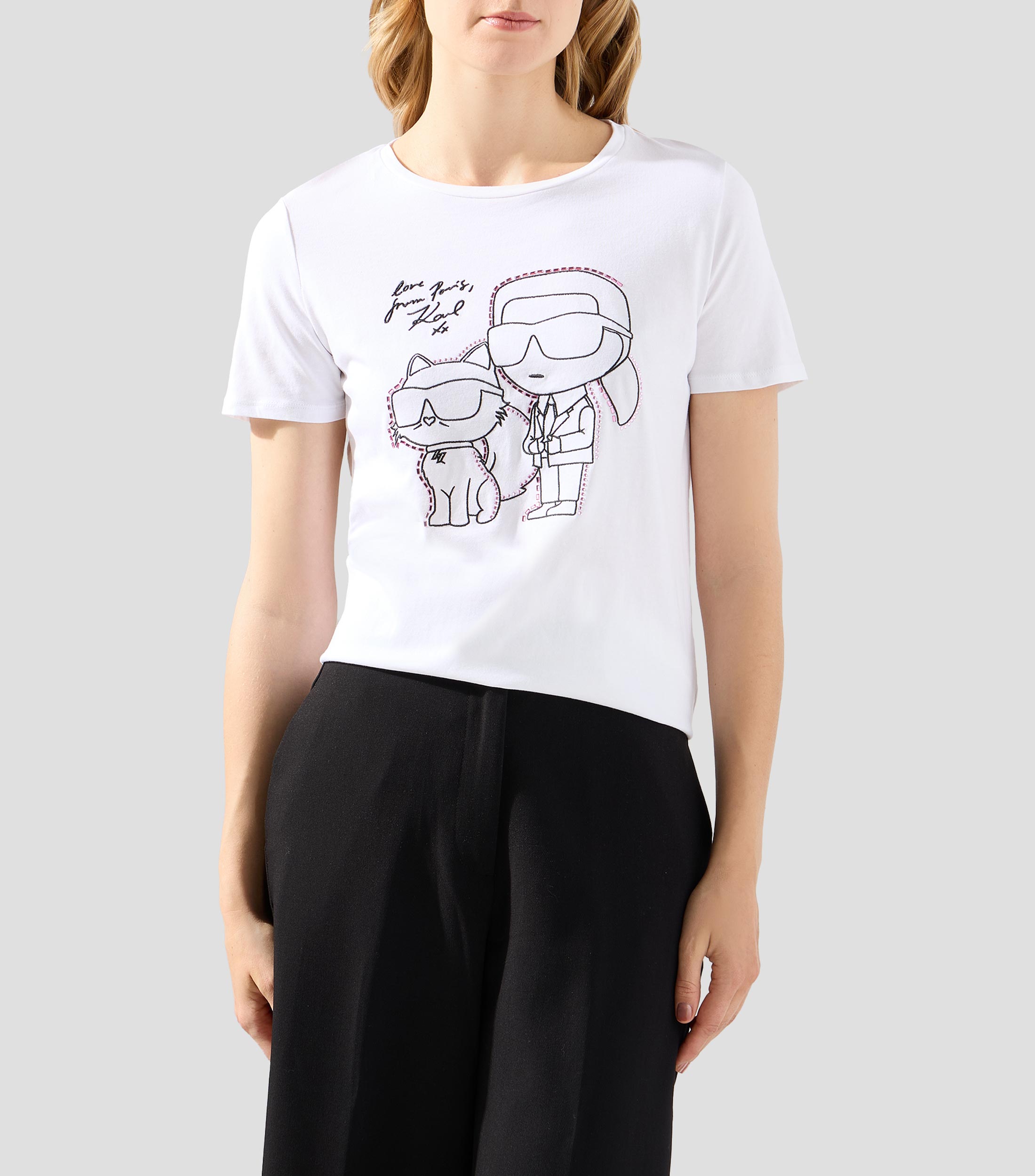 Playera cuello redondo manga corta estampada Mujer