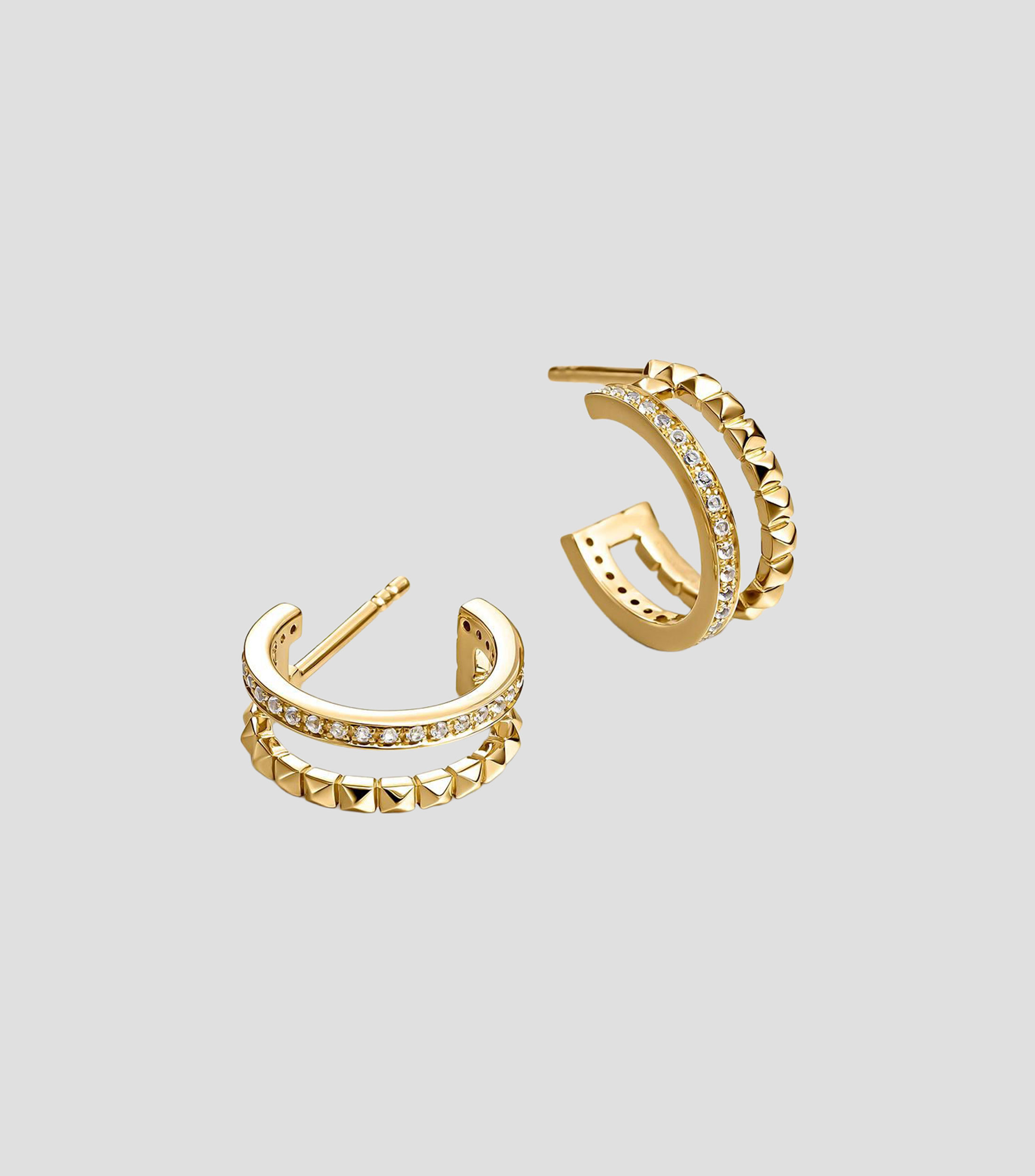 Pendientes de aro dobles en plata .925 con relieve y topacios blancos Rush Mujer
