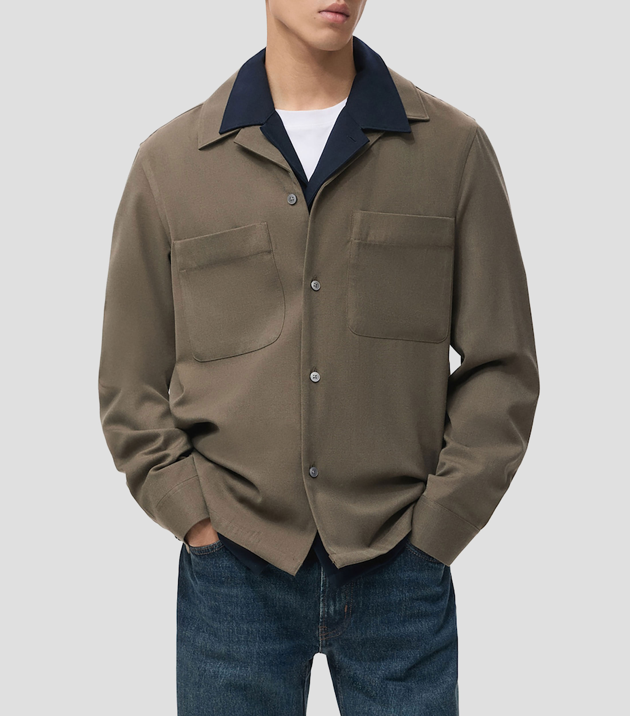 Sobrecamisa lisa manga larga Hombre