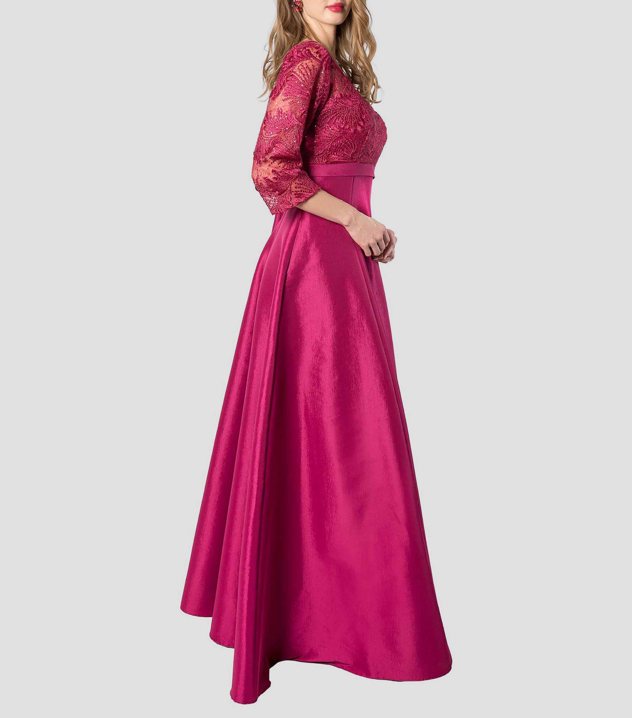 Vestido de fiesta largo manga 3/4 con encaje fantasía Mujer