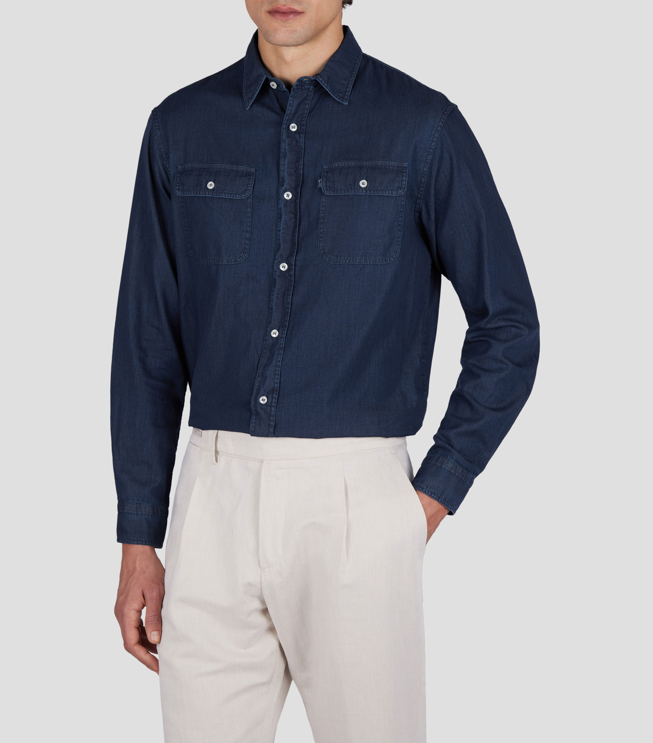 Camisa de mezclilla lisa manga larga Hombre