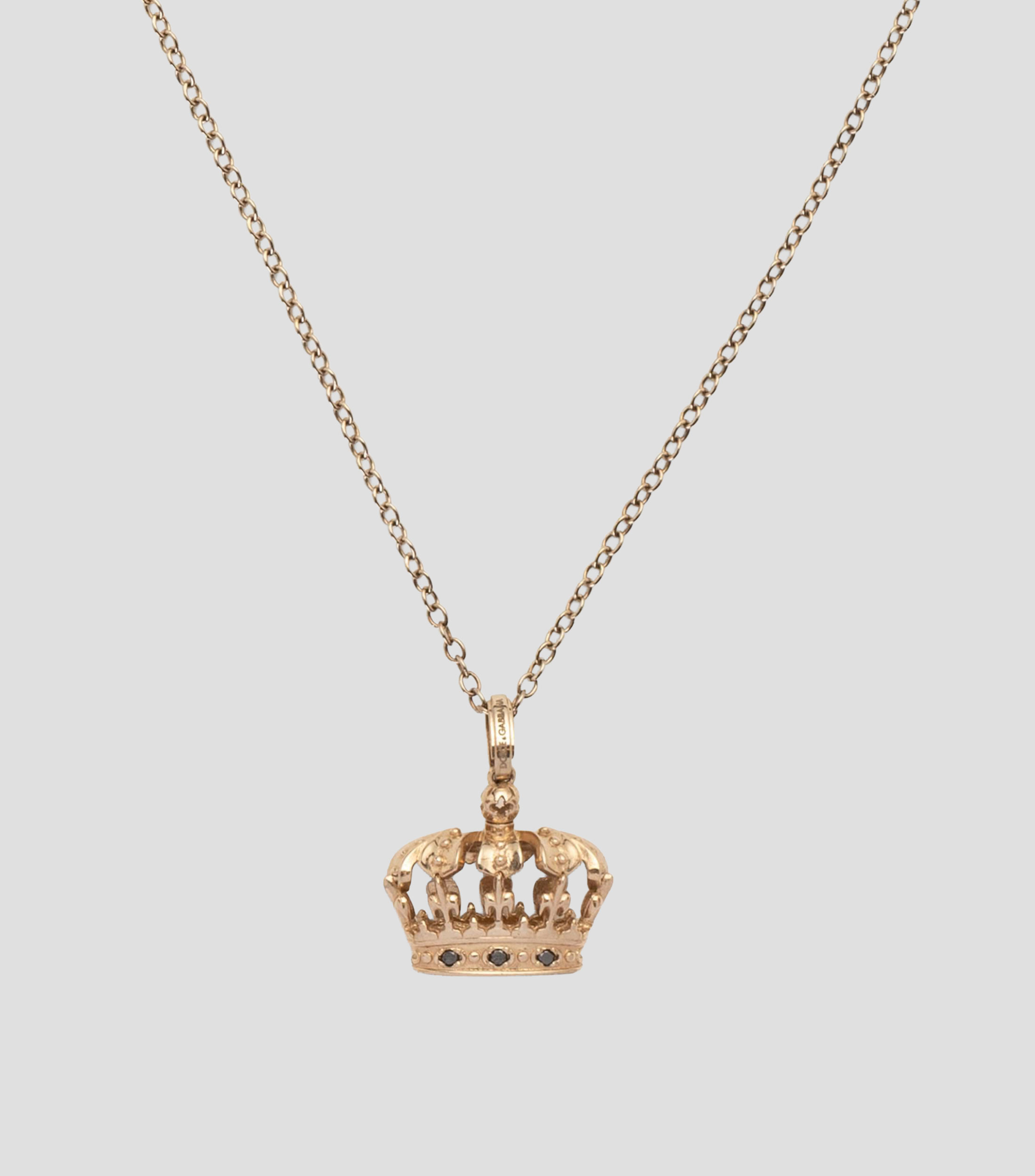 Collar con corona en Oro blanco de 18 Kilates con zafiros negros Royal Unisex