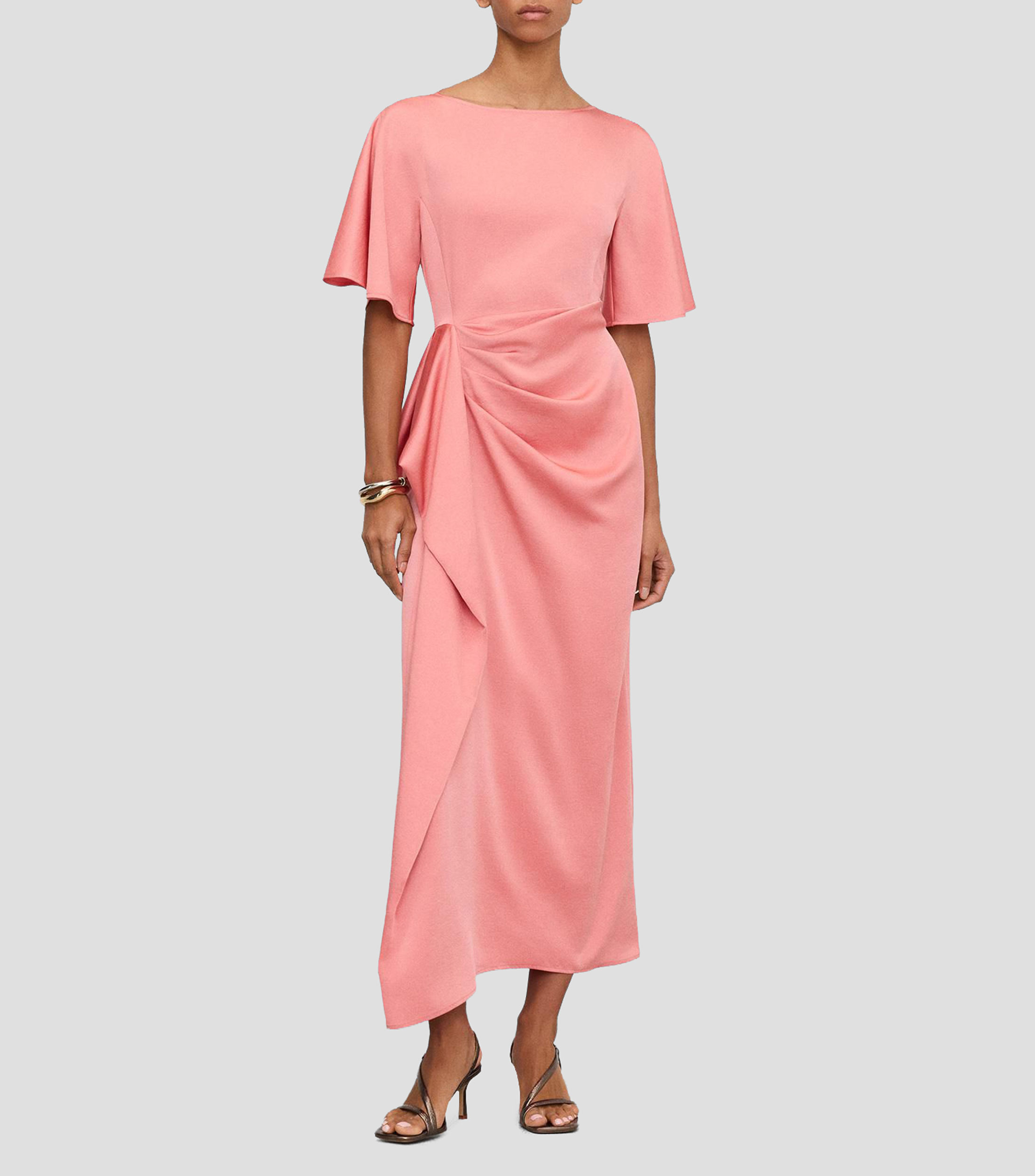 Vestido largo liso satinado Mujer
