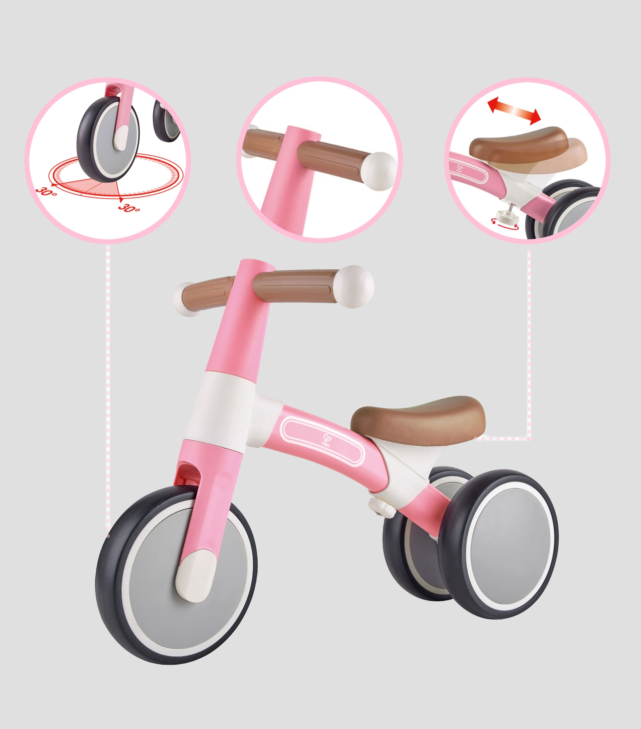 Bicicleta para bebé de equilibrio ligera sin pedales, rosa