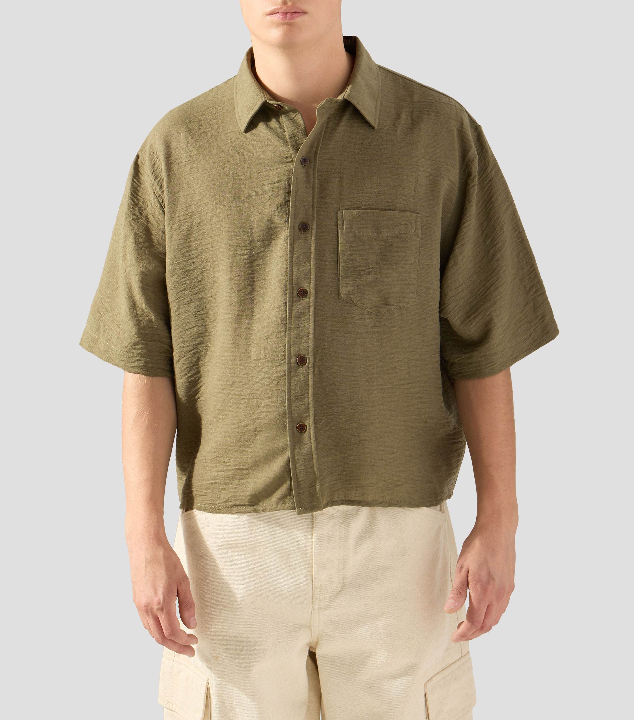 Camisa lisa manga corta Hombre