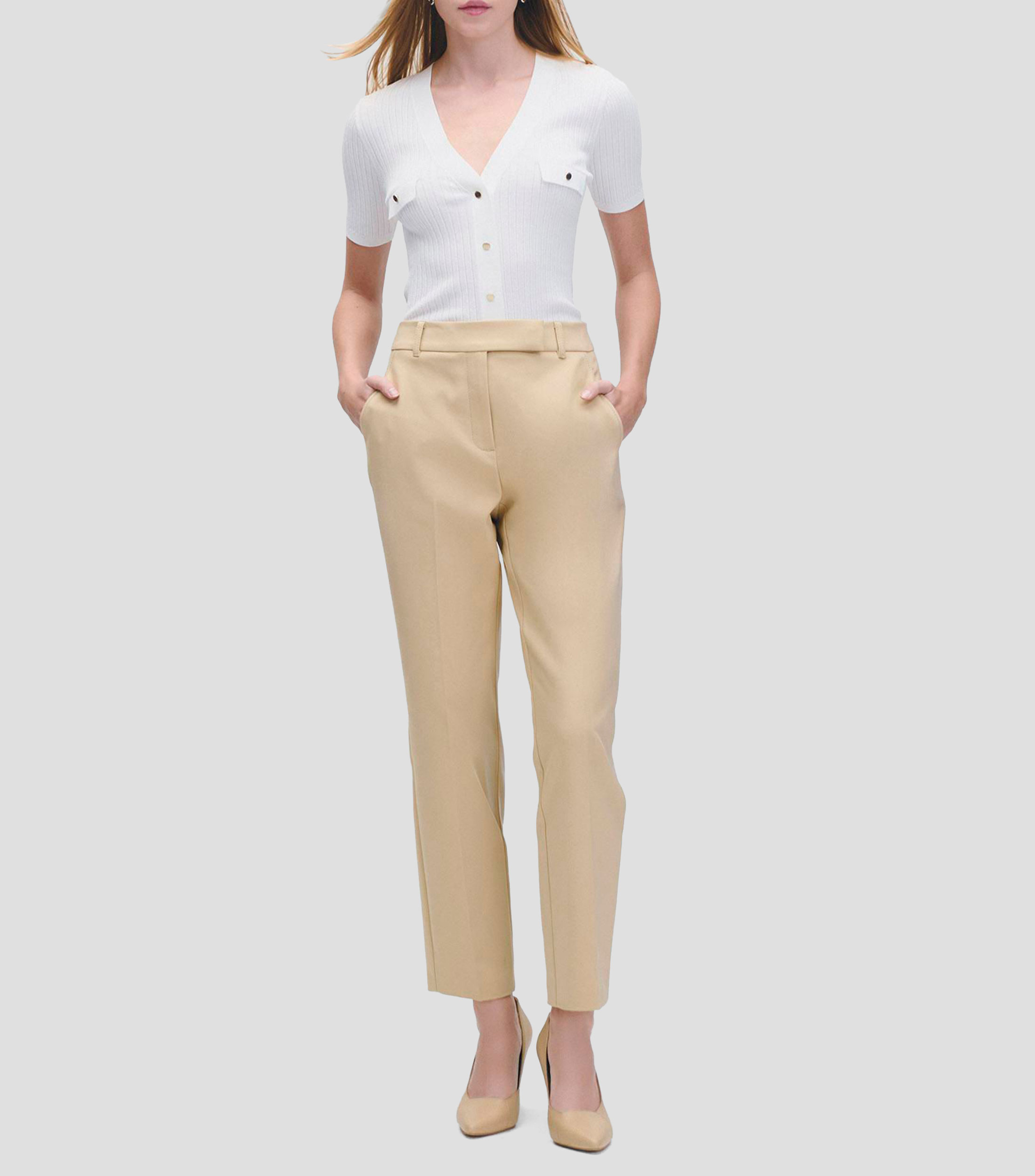 Pantalón pretina con pase trabas y bolsas diagonales largo Mujer