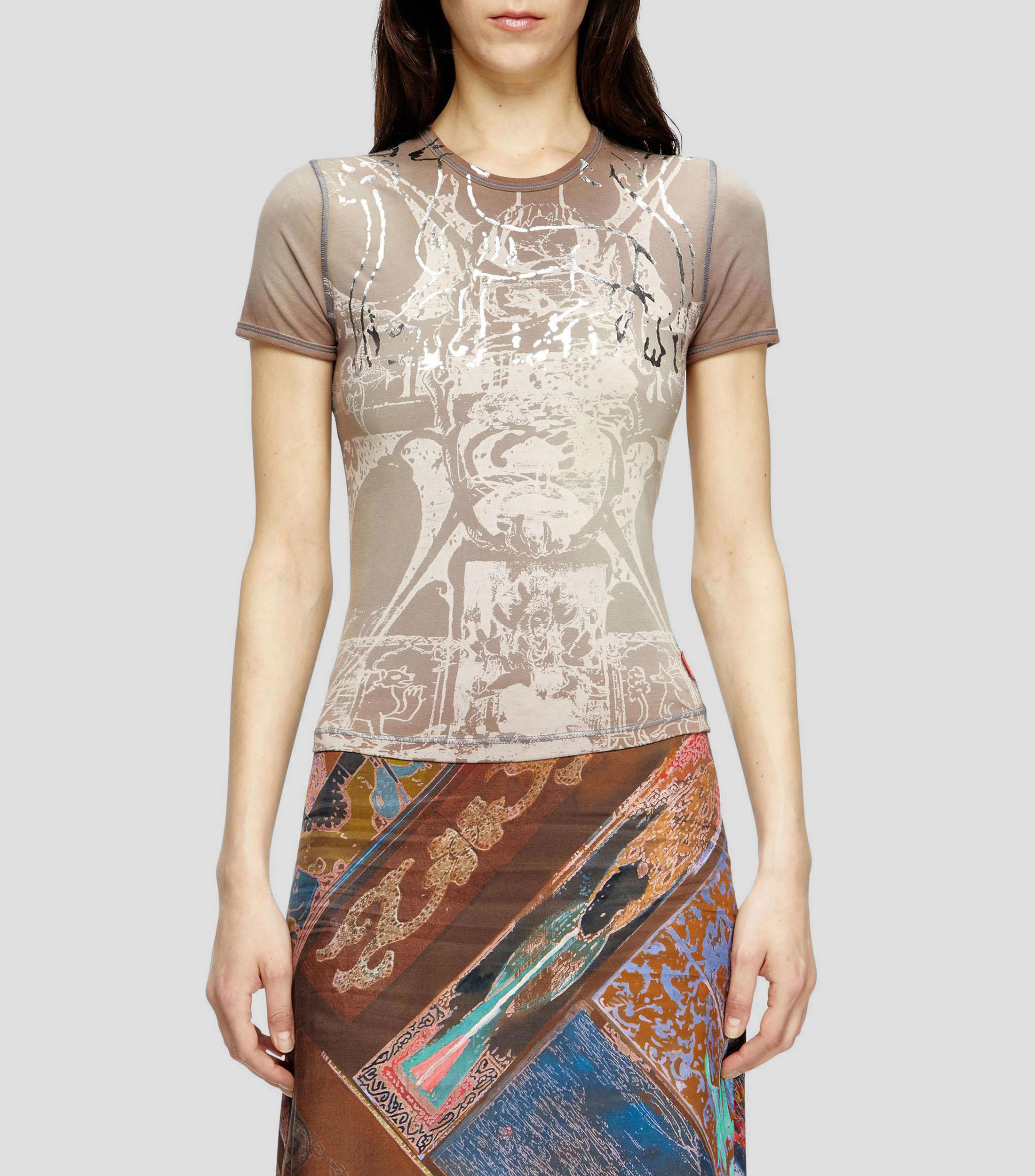 Playera cuello redondo manga corta estampada Mujer