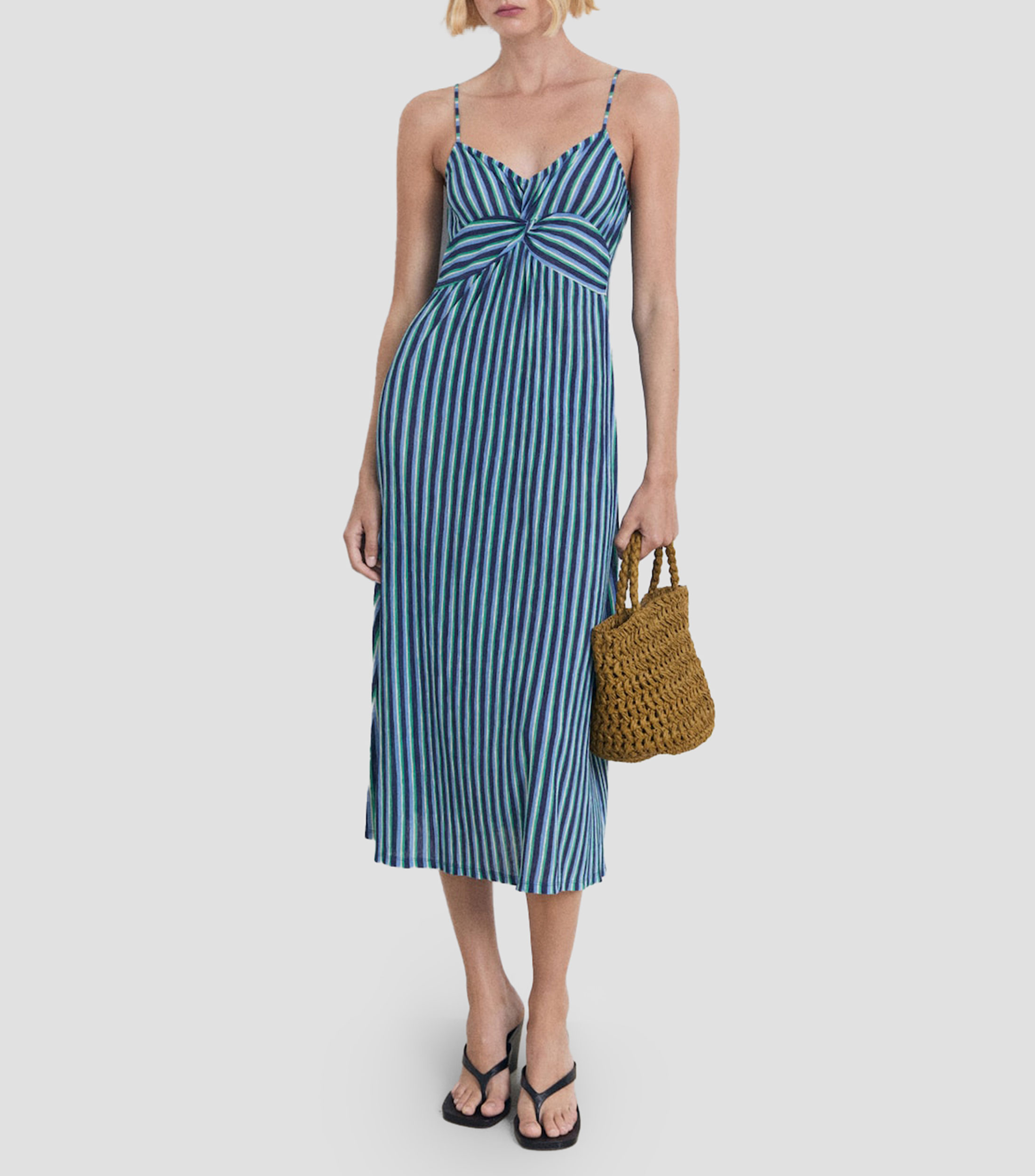 Vestido midi con rayas Mujer