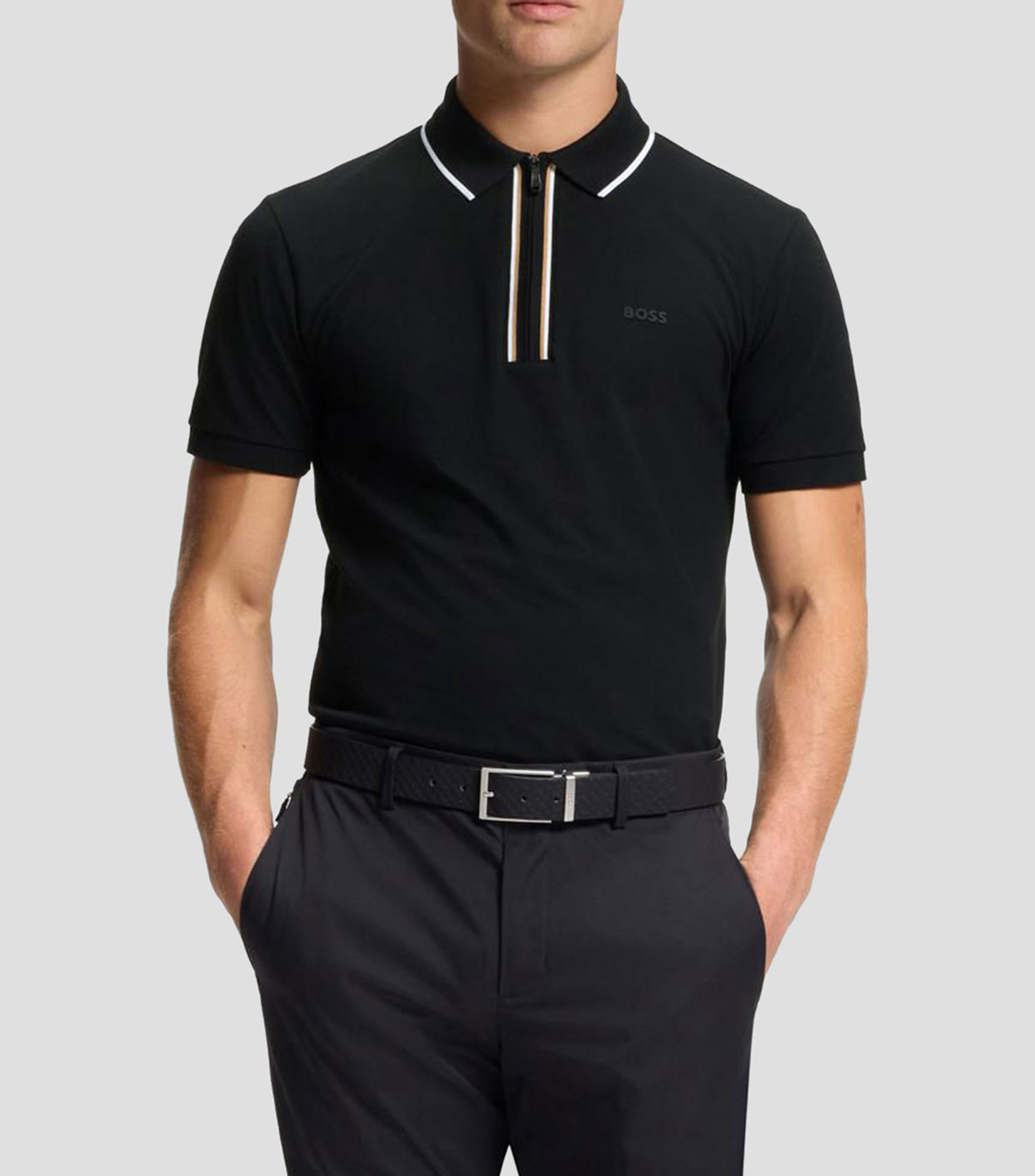 Polo slim fit de algodón elástico con absorción de humedad Hombre
