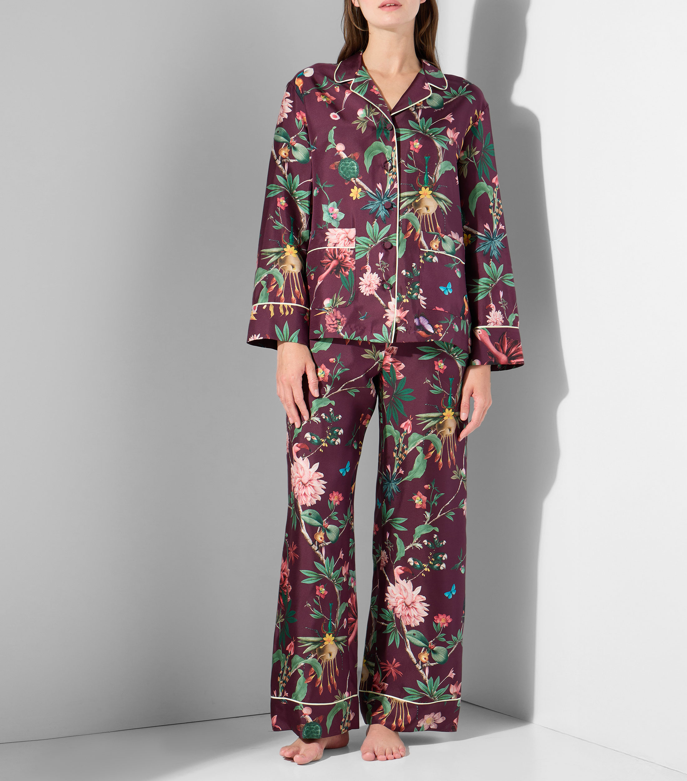 Camisa pijama estampada con manga larga Mujer