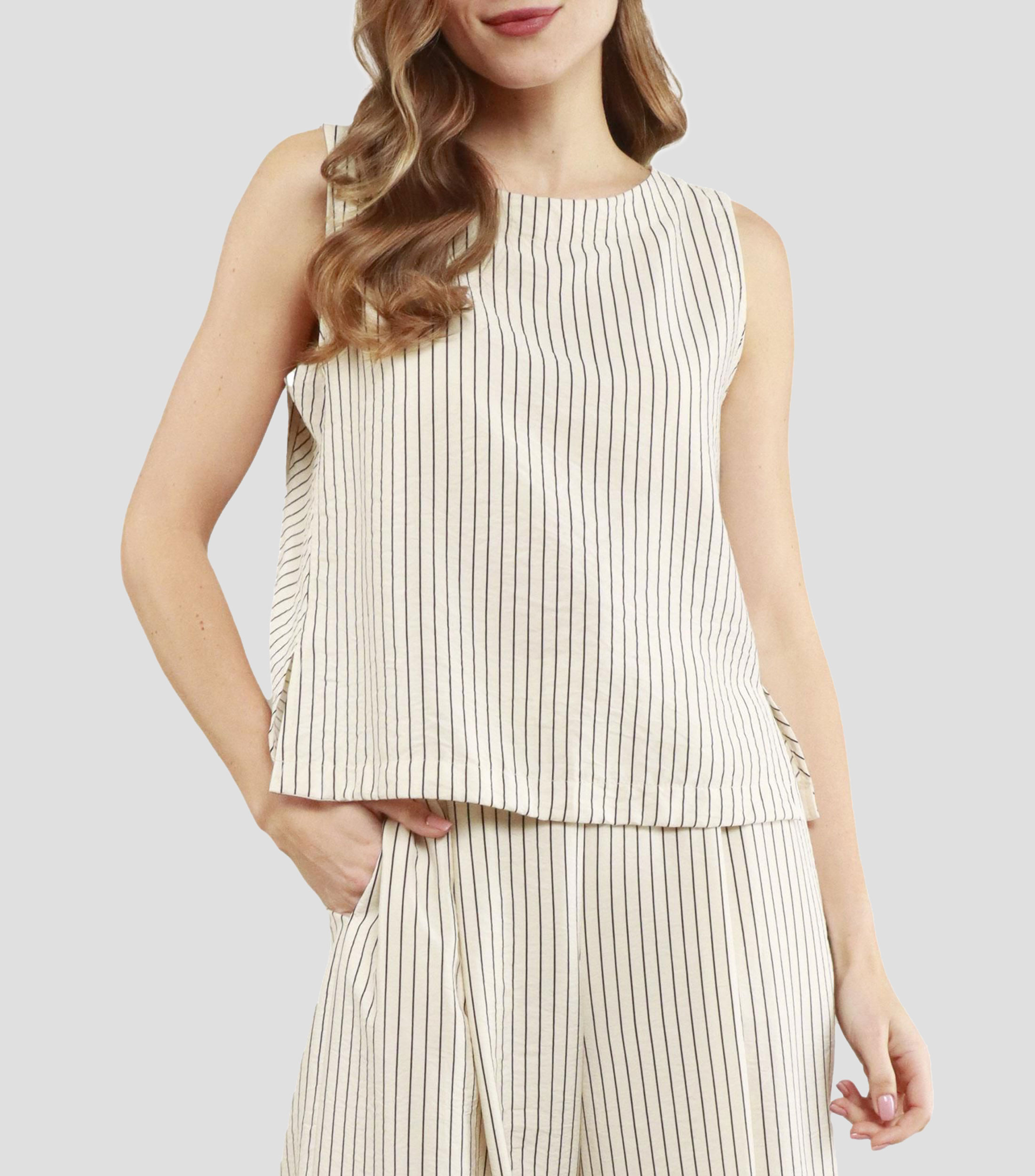 Blusa a rayas sin mangas Mujer