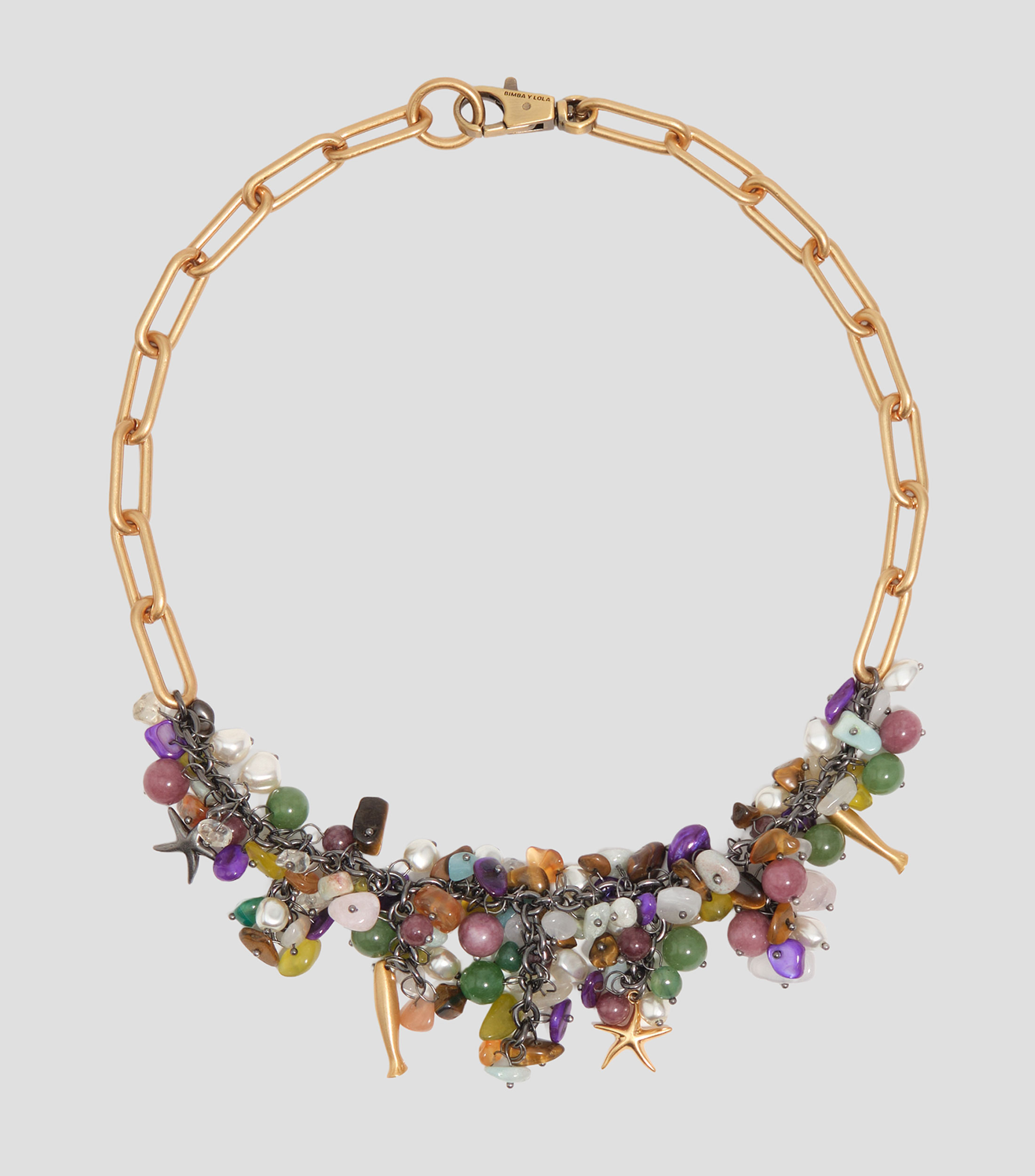 Collar piedras y peces dorado envejecido Mujer