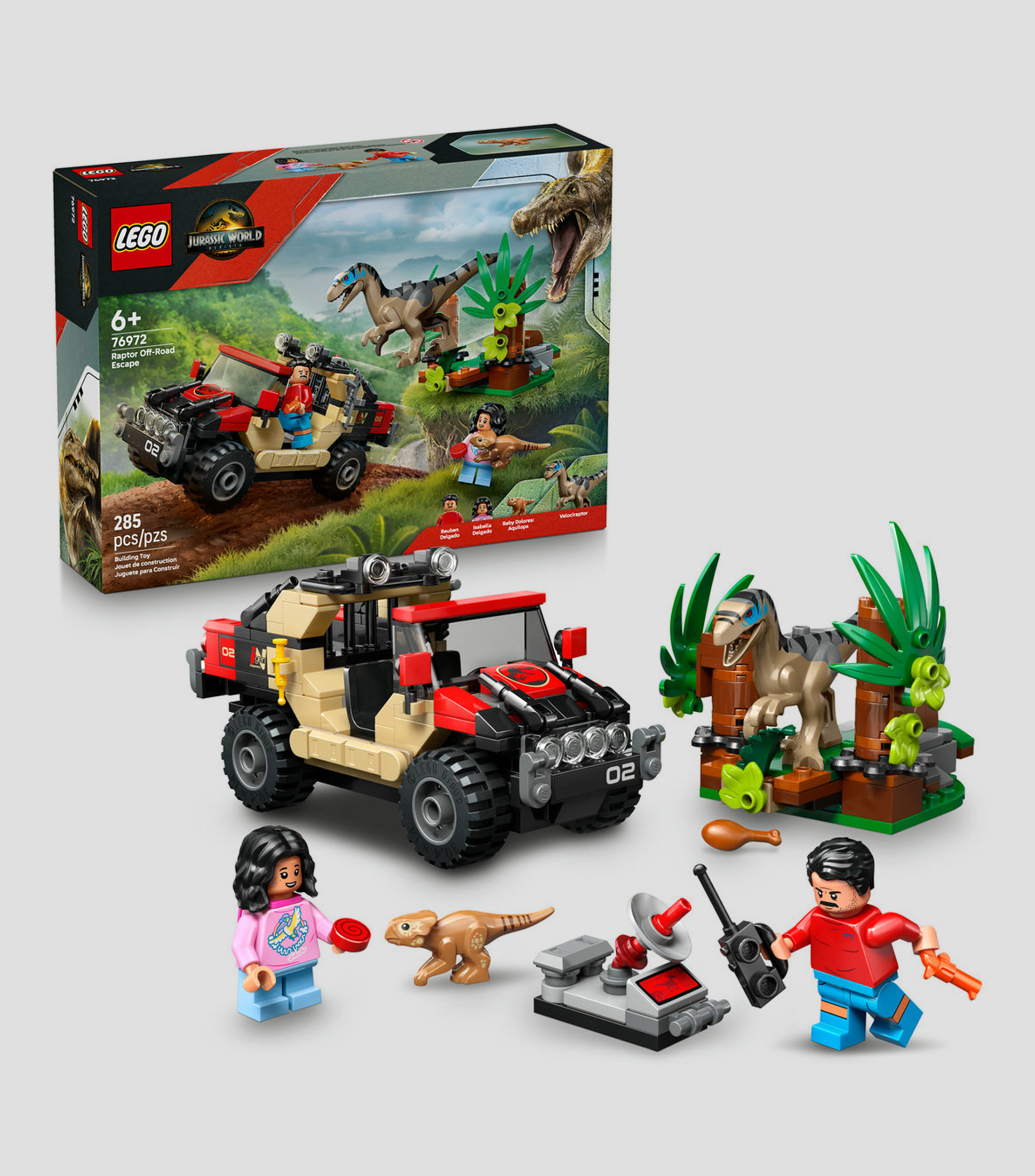 Lego Jurassic World Escape en Auto Todoterreno y Raptor al Acecho 76972