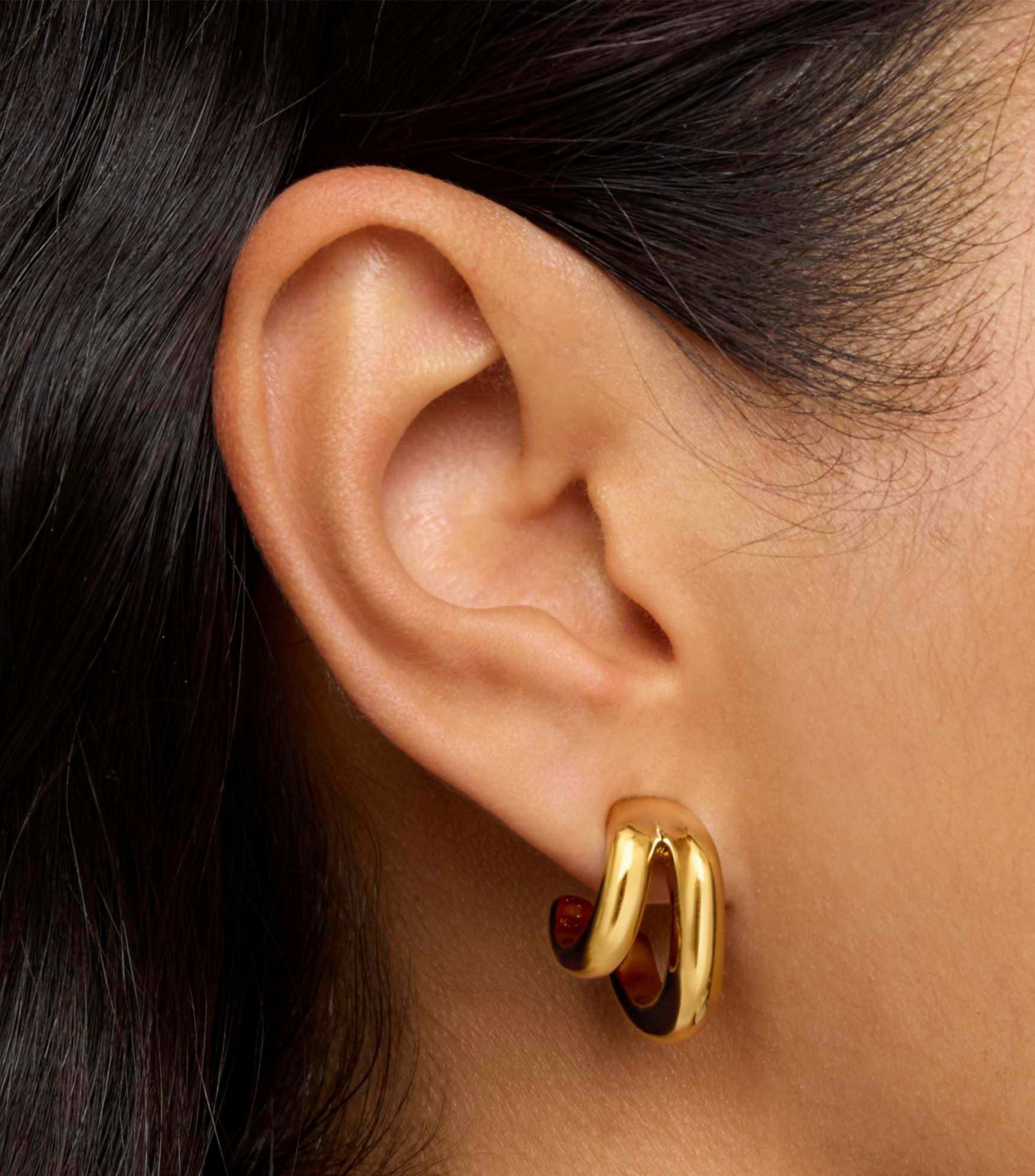 Aretes en plata de doble aro Line Mujer