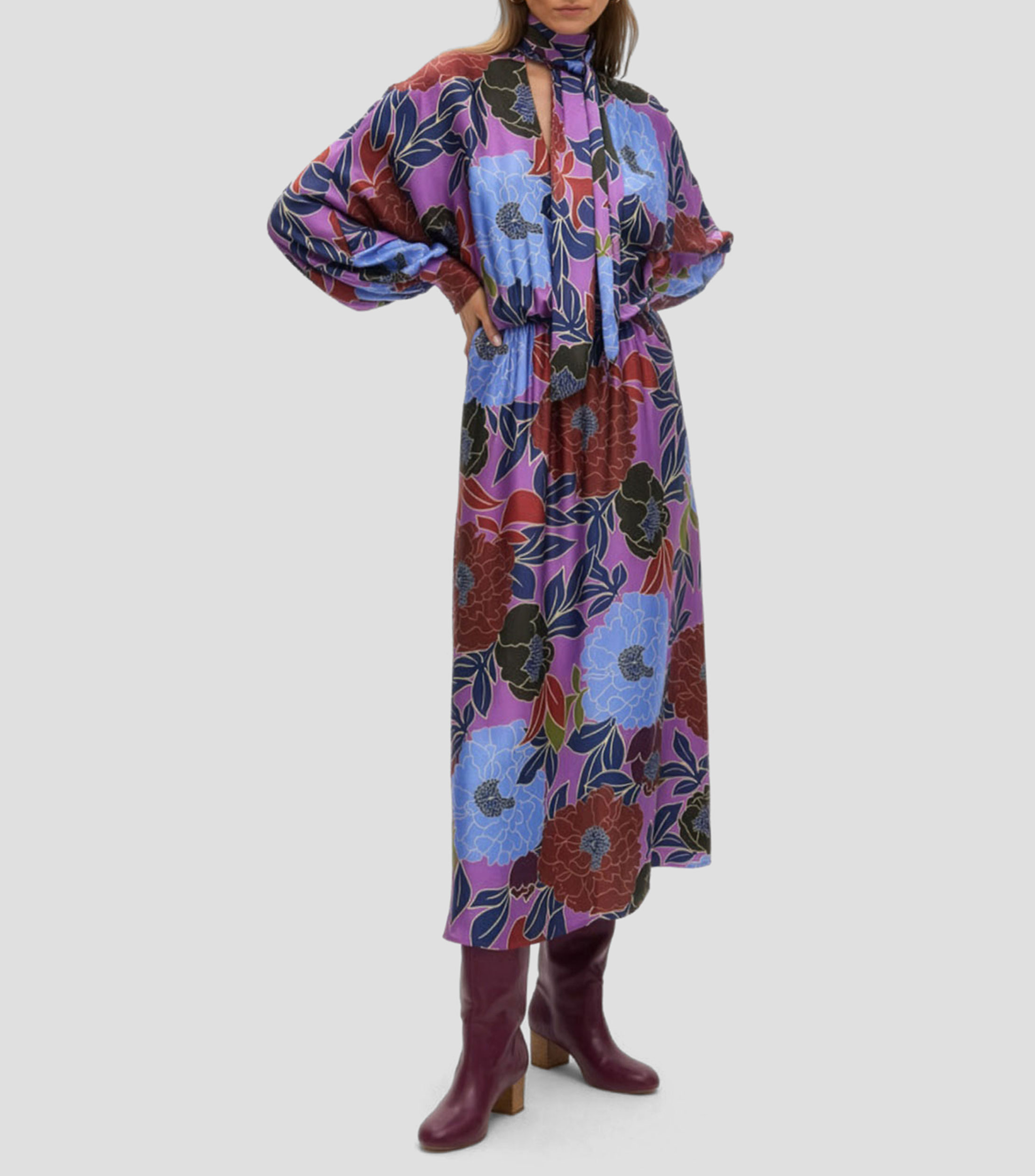 Vestido largo estampado manga larga Mujer