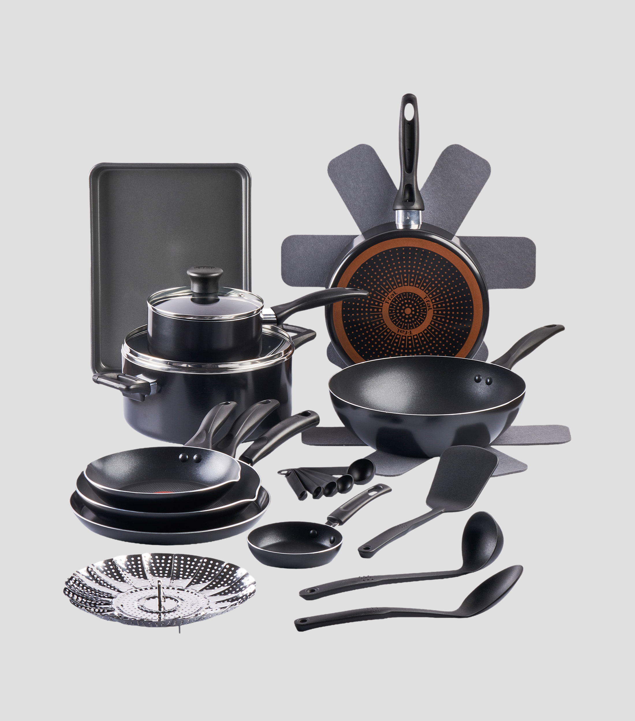 Batería de cocina en aluminio Supercook 22 Piezas, Negro