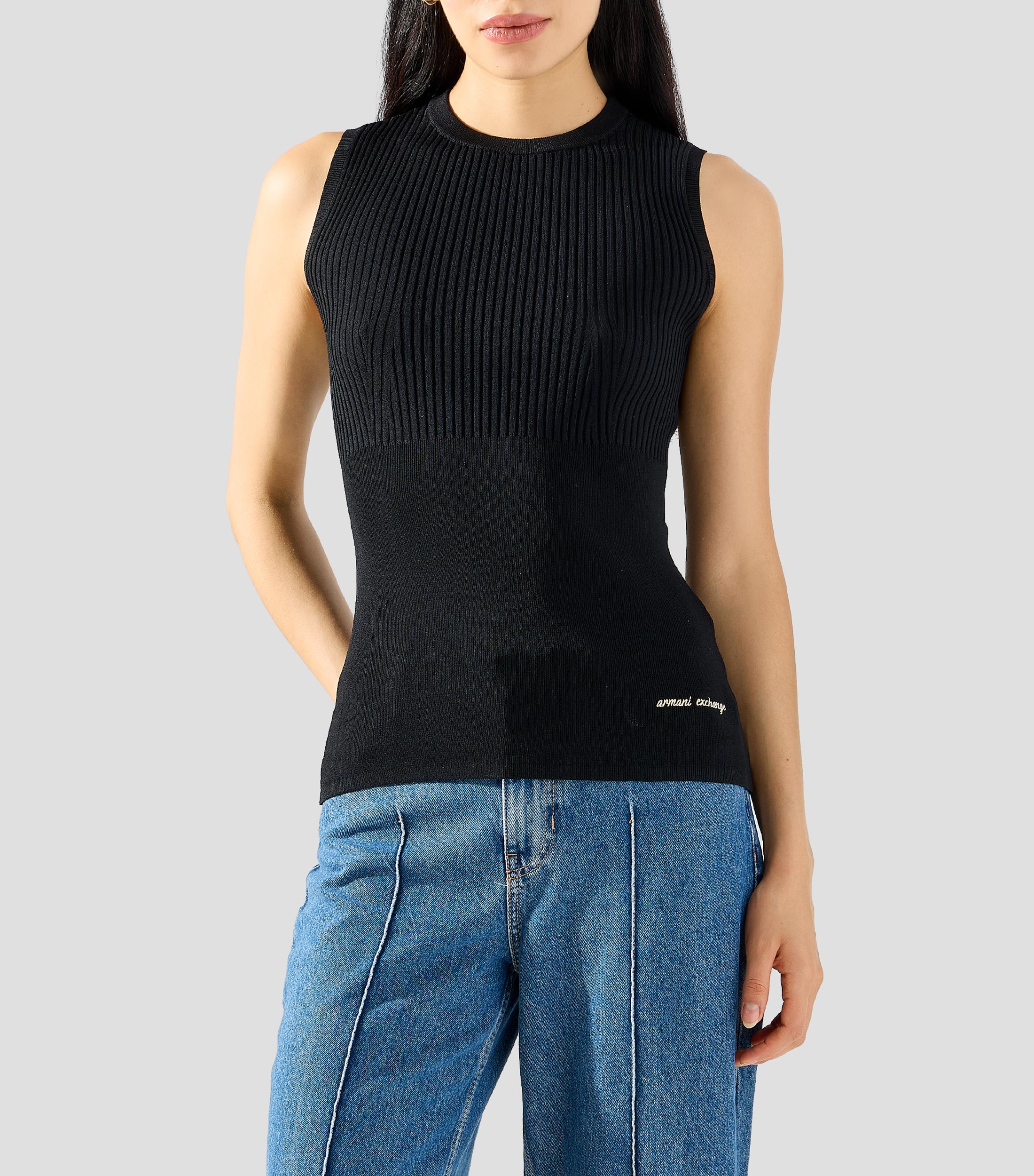 Top cuello redondo sin mangas lisa Mujer