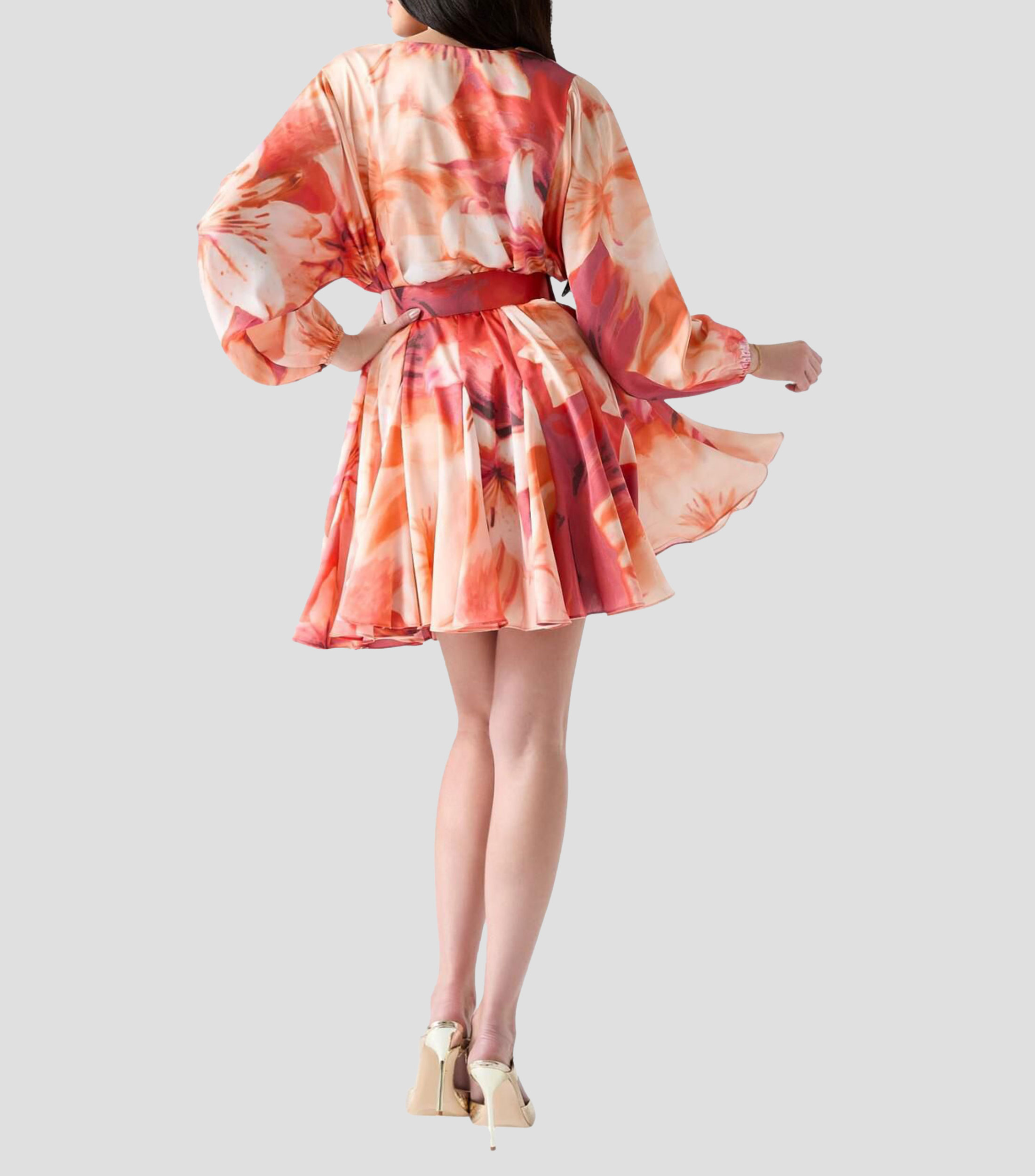 Vestido corto manga larga estampado Mujer