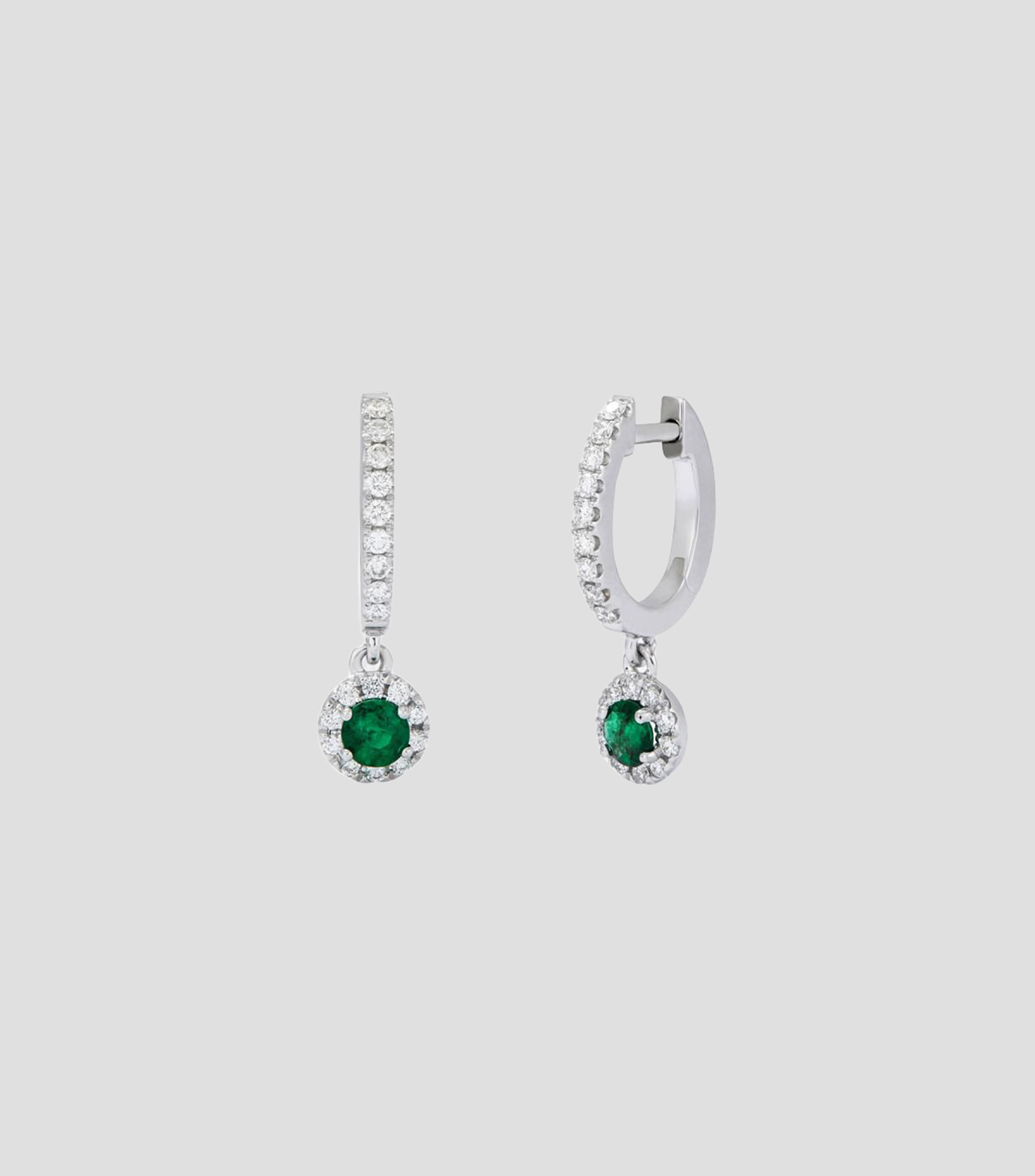 Aretes en Oro blanco de 18 Kilates con esmeralda y diamante Big Three Mujer