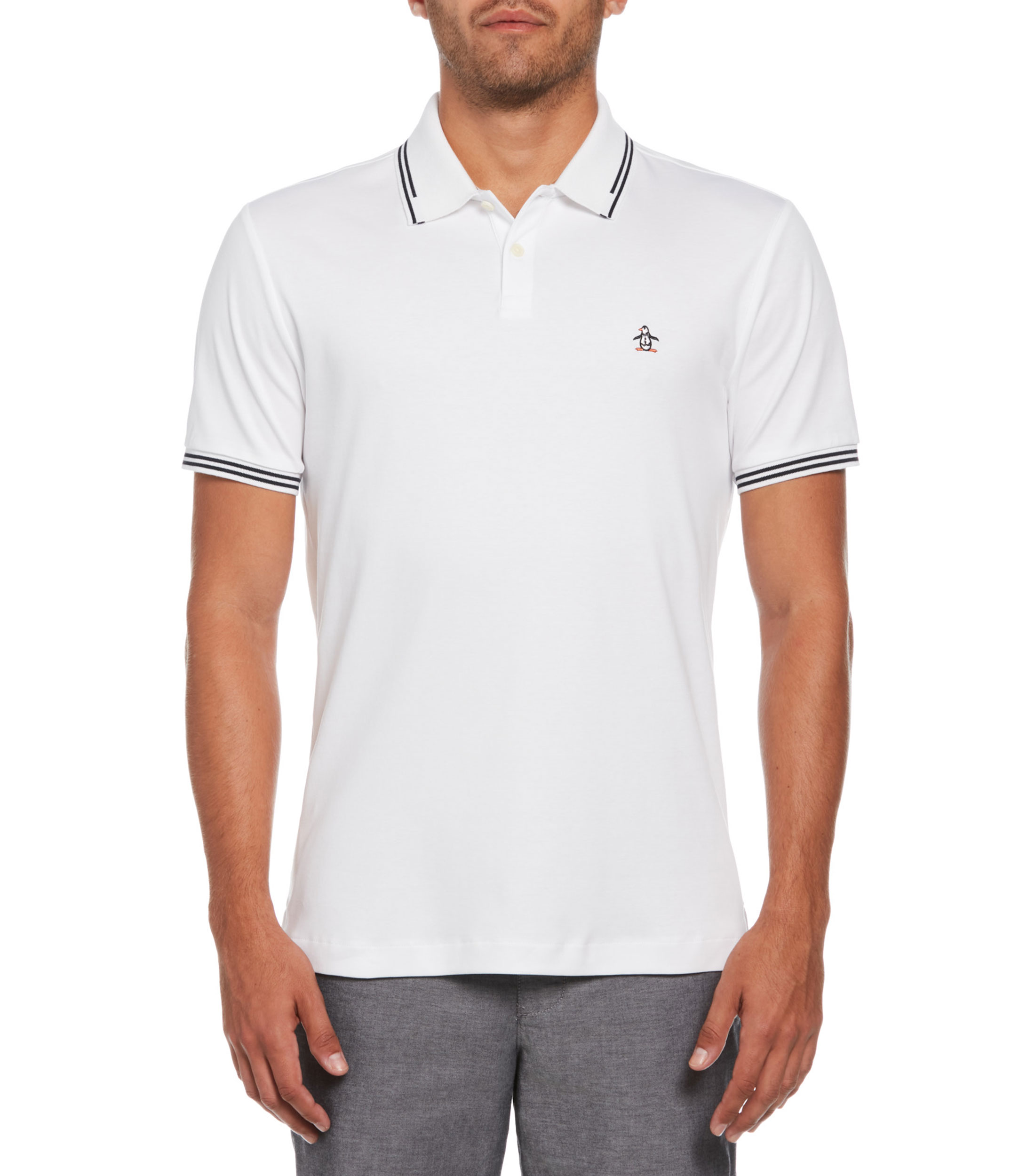 Playera tipo Polo manga corta con líneas y logo Hombre