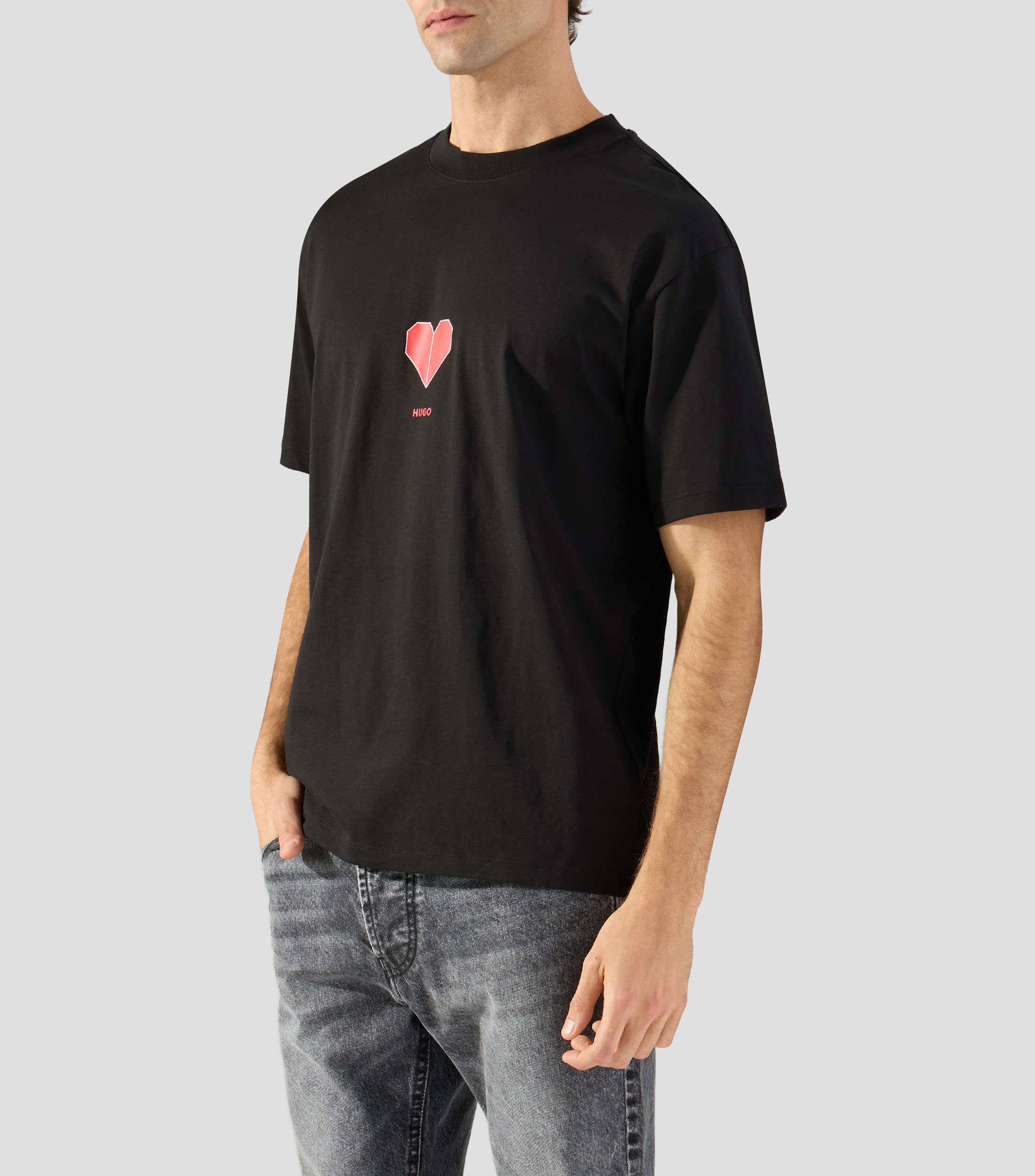 Playera de punto de algodón con estampado de corazones de origami Hombre