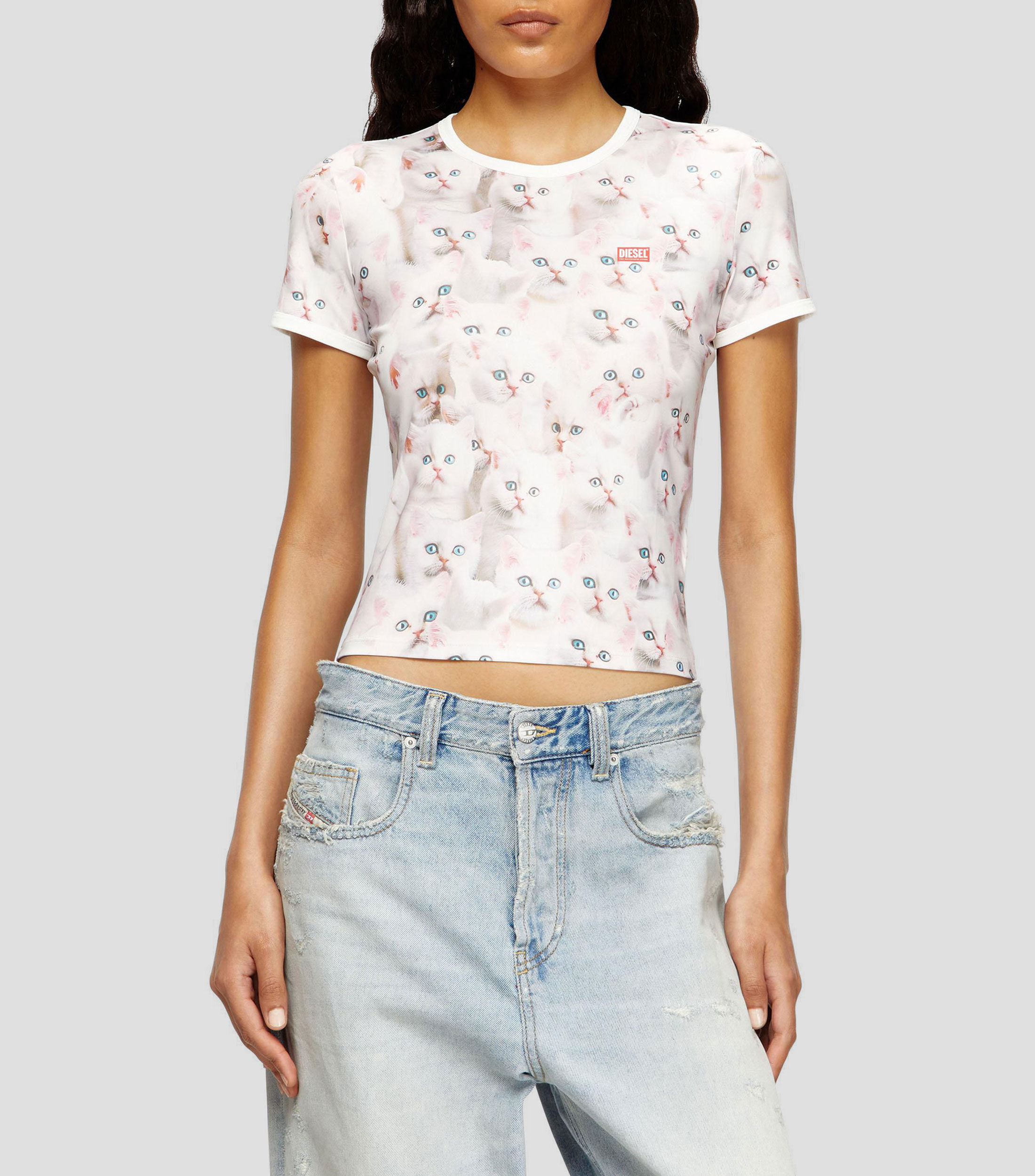 Playera de cuello redondo con manga corta estampada Mujer