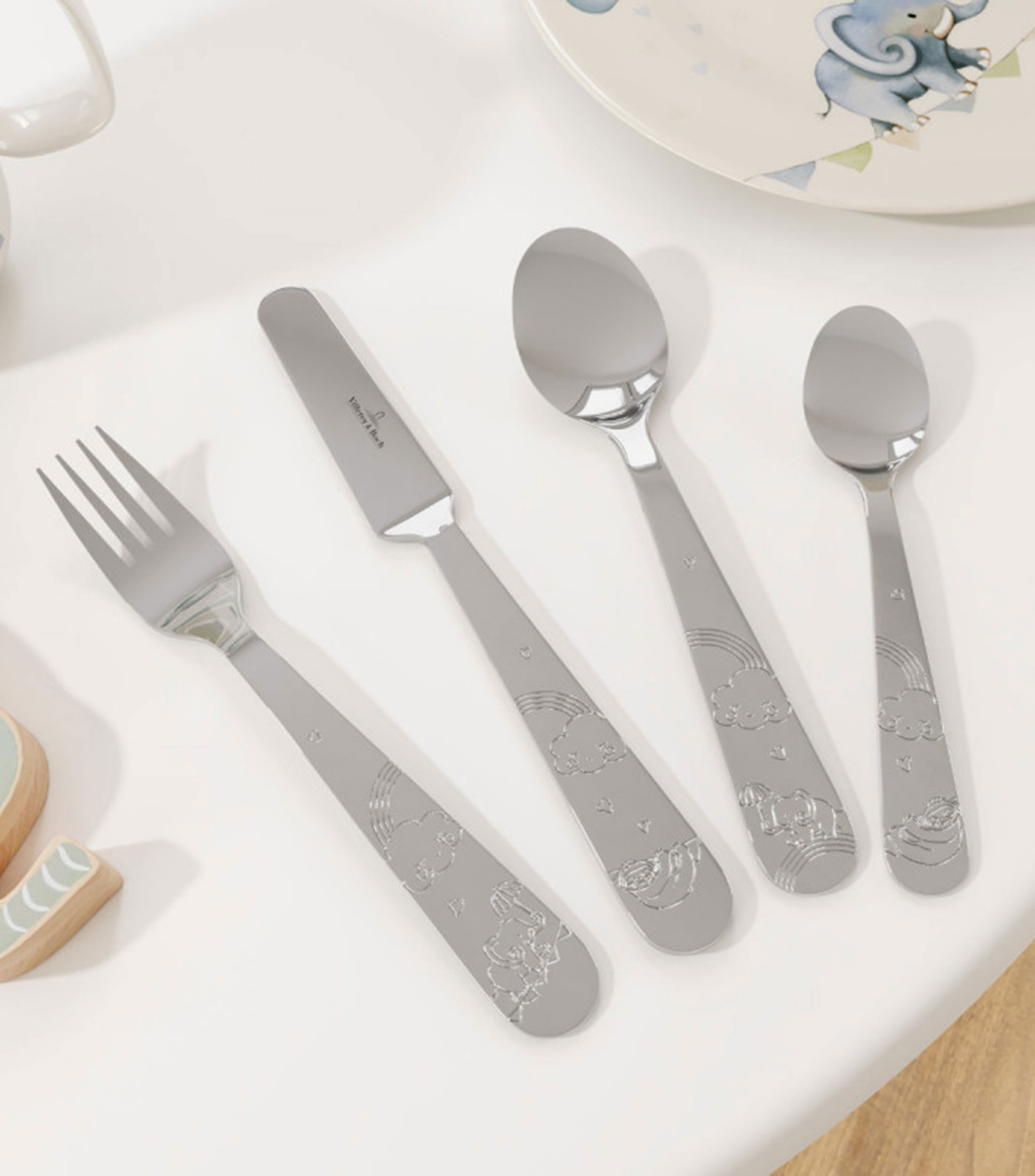 Set de Cubiertos infantiles 4 Piezas Walk elephant en Acero Inoxidable