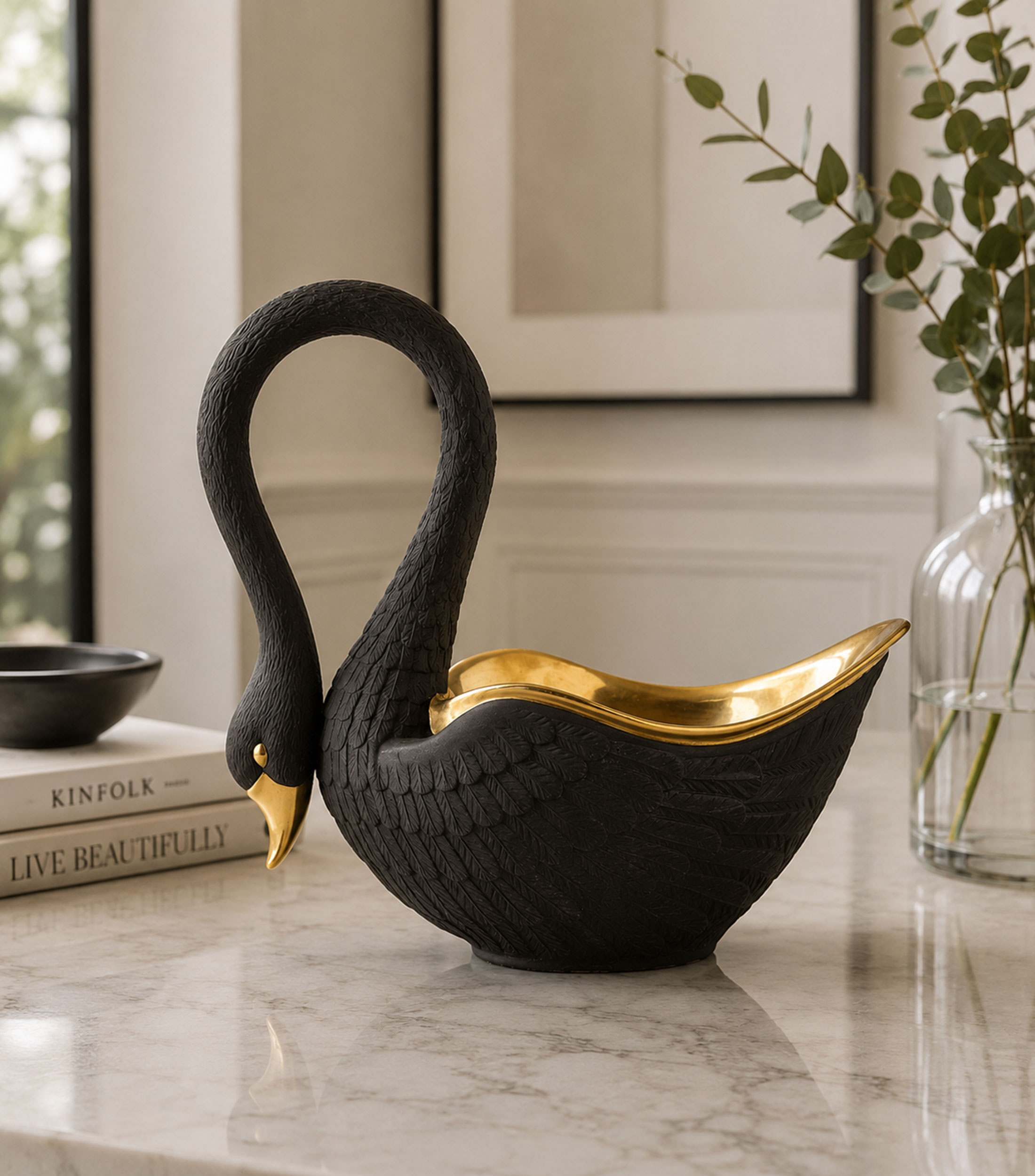 Cuenco Swan negro en porcelana